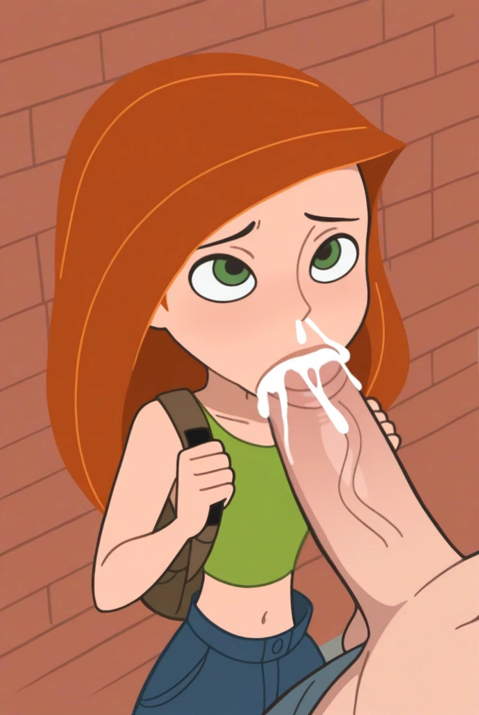 1boy, 1girls, 2d, accurate art style, age difference, ai assisted, ai generated, blowjob, color, cum, cum in mouth, cum inside, cum leaking, cum out nose, cumshot, digital media (artwork), dirtmaster, disney, disney channel, dripping cum, fat cock, fellatio, female, flat chest, green eyes, green tank top, huge cock, human, human penetrated, human penetrating, kim possible, kimberly ann possible, large penis, larger male, light skin, light-skinned female, light-skinned male, male, male penetrating female, mouthpie, narrow waist, on model, oral, oral sex, penis, red hair, sex, size difference, skinny, slurping, smaller female, straight, sucking, tagme, teenage girl, teenager, tiny breasts, young