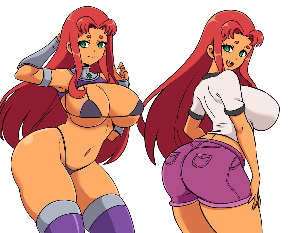 ass, big ass, big breasts, big butt, big thighs, big titties, bikini, breasts, brown skin, clothing, curvaceous, curvaceous female, curvaceous figure, curvy, curvy figure, curvy hips, dc, dc comics, female, female focus, female only, long hair, looking at viewer, momocka art, red hair, starfire, teen titans, thigh highs