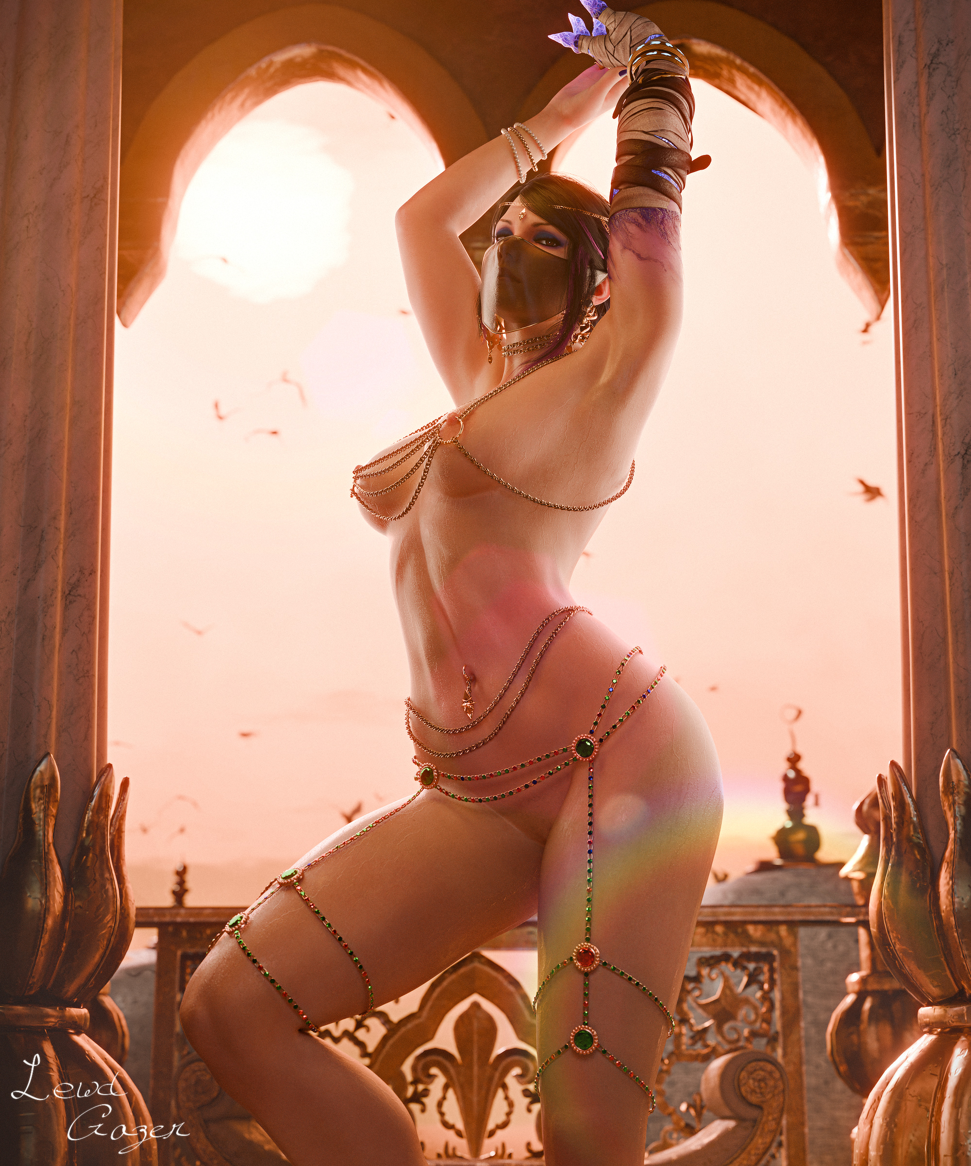 1girl, 1girls, 3d, bandai namco, breasts, egyptian, egyptian clothes, egyptian clothing, egyptian female, exotic, exotic dancer, female, female only, legs, lewdgazer, medium breasts, mostly nude, mostly nude female, namco, namco bandai, perky breasts, standing, standing up, tekken, tekken 6, tekken 6 bloodline rebellion, tekken 7, tekken 8, tekken tag tournament 2, thighs, twitter, zafina (tekken)