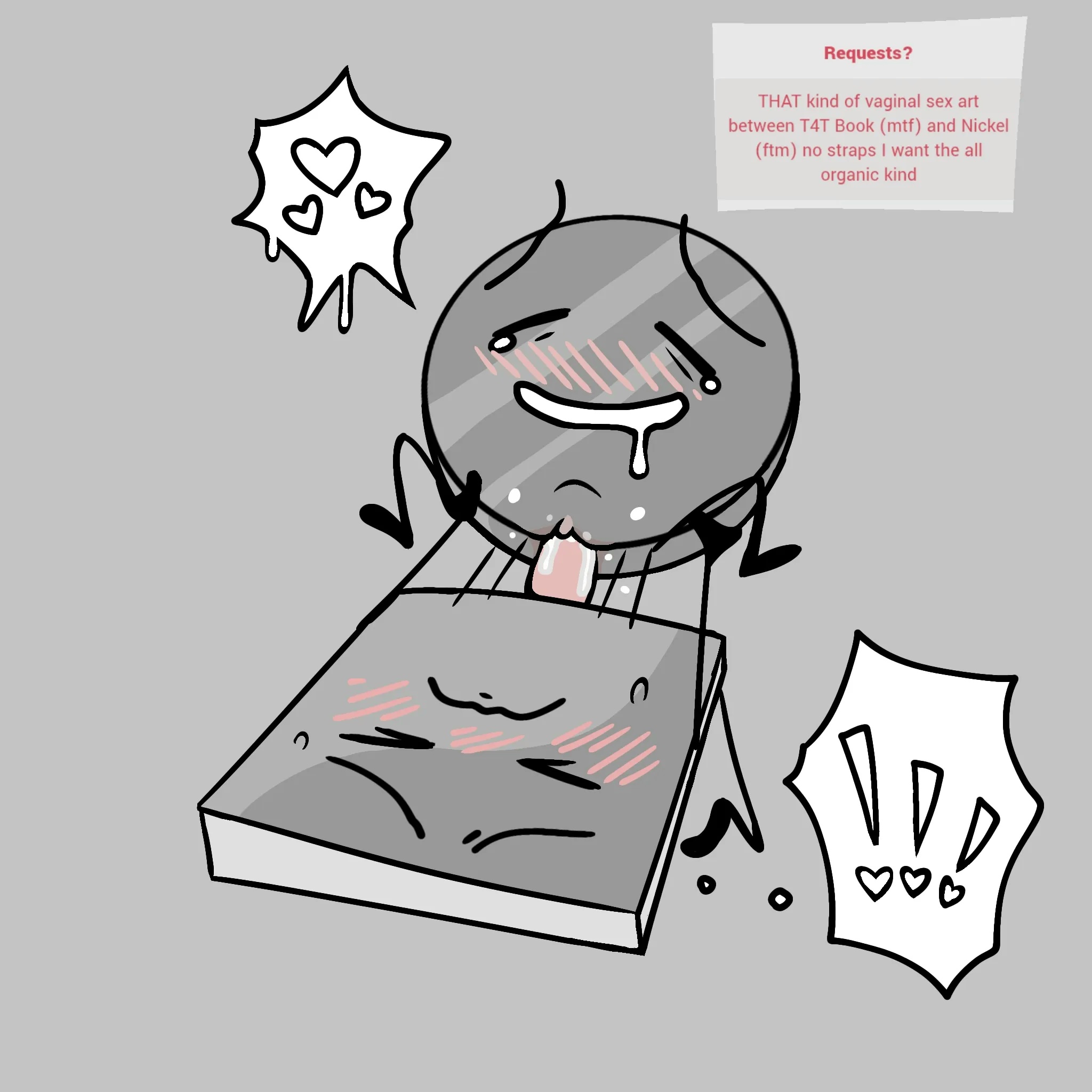 battle for dream island, battle for dream island again, bfb, bfdi, bfdia, blushing, book (bfdi), cuntboy, cuntboy penetrated, drooling, nickel (bfdi), object shows, osc, penis, pussy, saltedpancakes (artist), t4t, trans man, trans woman, vaginal penetration
