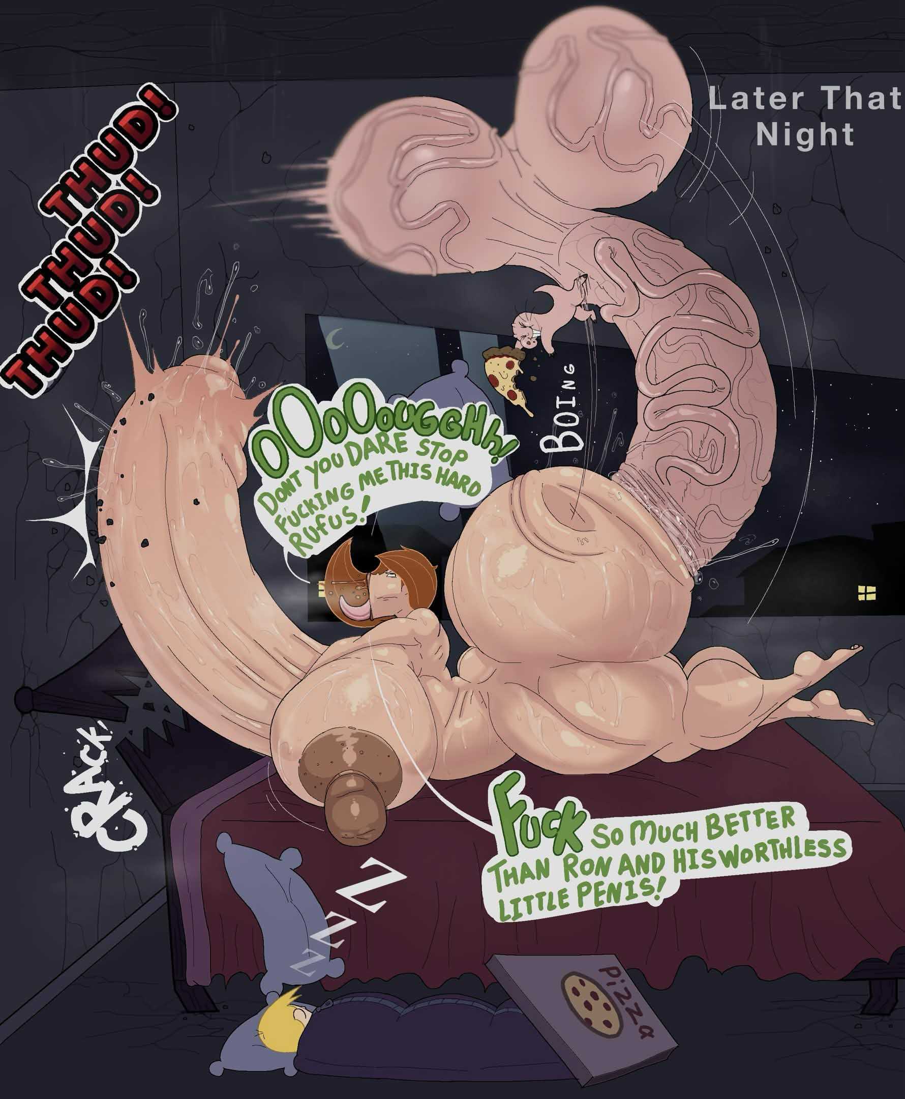 ass, bed, bed break, big ass, big breasts, big penis, breaking bed, breasts, brown hair, brunette hair, bulge, bulging belly, cheating, cucked by beast, cuckold, dialogue, dick bulge, dirty talk, glands of montgomery, hyper, hyper ass, hyper balls, hyper breasts, hyper butt, hyper genitalia, hyper penis, hyper testicles, hyper thighs, kim possible, kimberly ann possible, long penis, mole rat, on bed, penis, pizza, pizza box, prone bone, ron stoppable, rufus (kim possible), sex, sex from behind, sleeping, small but hung, small dom big sub, small penis humiliation, text, varix, wtf, zoophilia