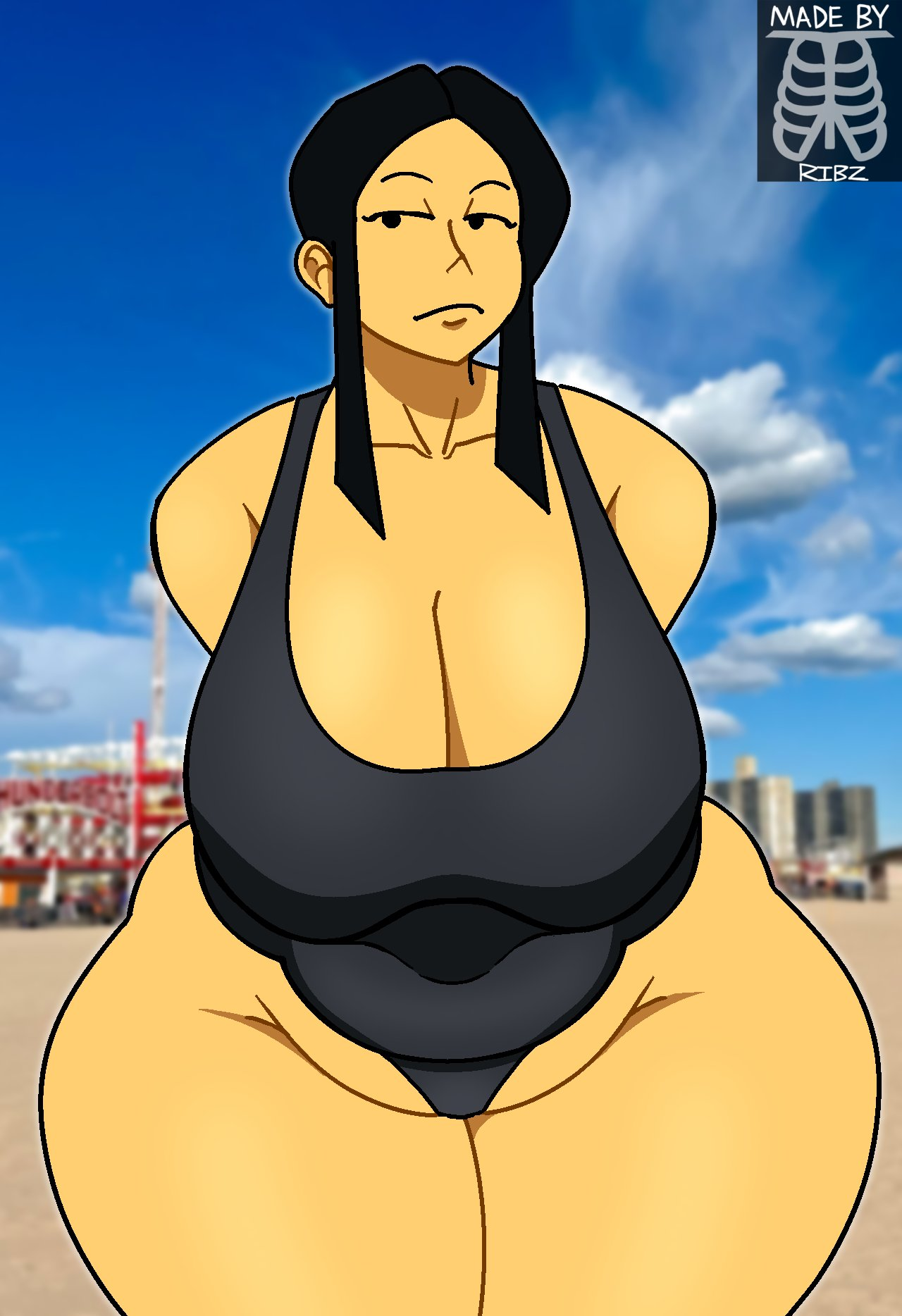 asian, asian female, big breasts, chubby, downtown, fat ass, jen (downtown), mtv, ribznsfw, swimsuit, wide hips, yellow-skinned asian