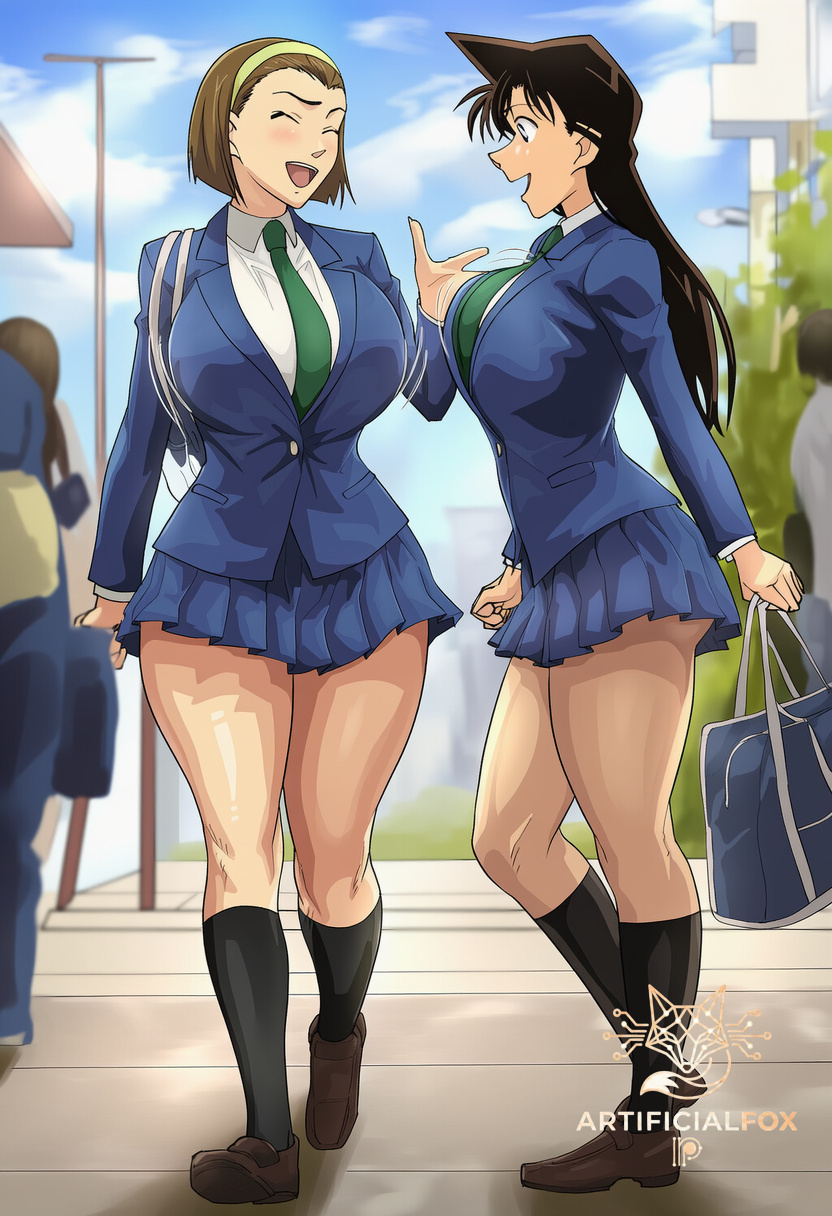 2girls, ai generated, artificialfox, detective conan, female, female only, ran mouri, sonoko suzuki, talking, walking together