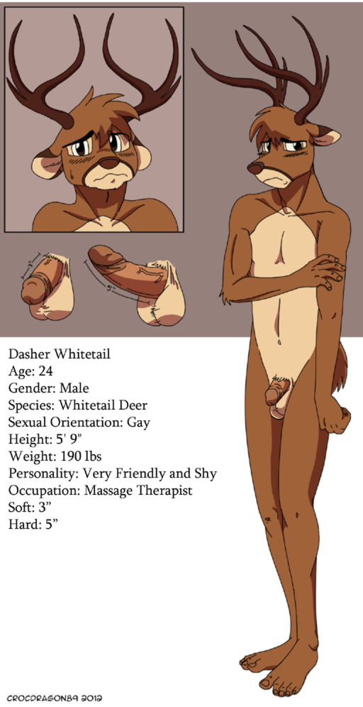 1boy 2012 anthro antlers balls cervine crocdragon89 dasher_whitetail deer erection flaccid horn humanoid_penis male male_only mammal model_sheet penis solo