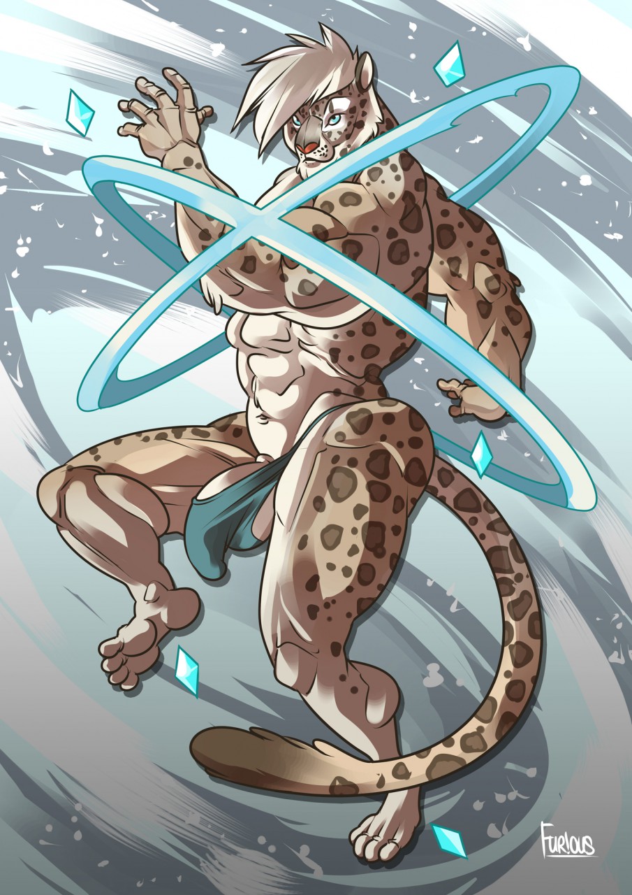 1boy anthro balls bulge clothed clothing feline furious_(artist) leopard male male_only mammal muscular penis_base skimpy snow_leopard solo