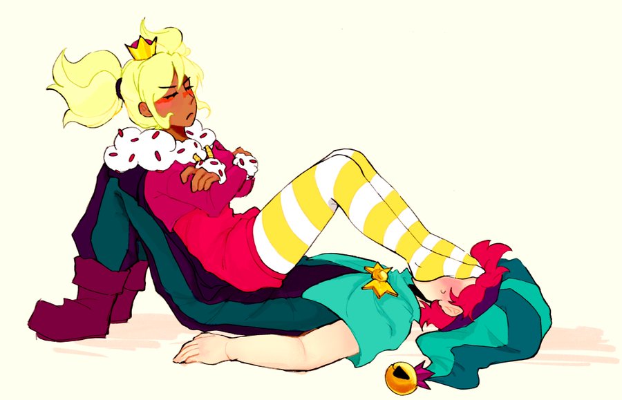 1girl1boy, artist request, blush, blushing, brawl stars, chester (brawl stars), couple (romantic), dark skinned female, dominant female, feet, feet on face, female, female on top, foot fetish, foot fetish validation, foot focus, foot on face, foot play, foot worship, goals, hands on chest, happy dom, happy sub, jester outfit, light-skinned male, loving couple, loving it, mandy (brawl stars), princess outfit, relationship goals, romantic couple, secretly loves it, smelling feet, smelling socks, sock fetish, submissive male, thigh highs, thighhighs, thighs, white background, wholesome