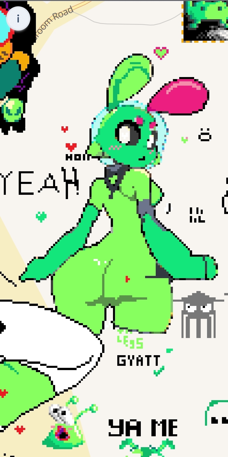 alien girl, ass, female, green skin, looking at viewer, pixel art, sploot (unknownspy), unknownspy, wplace