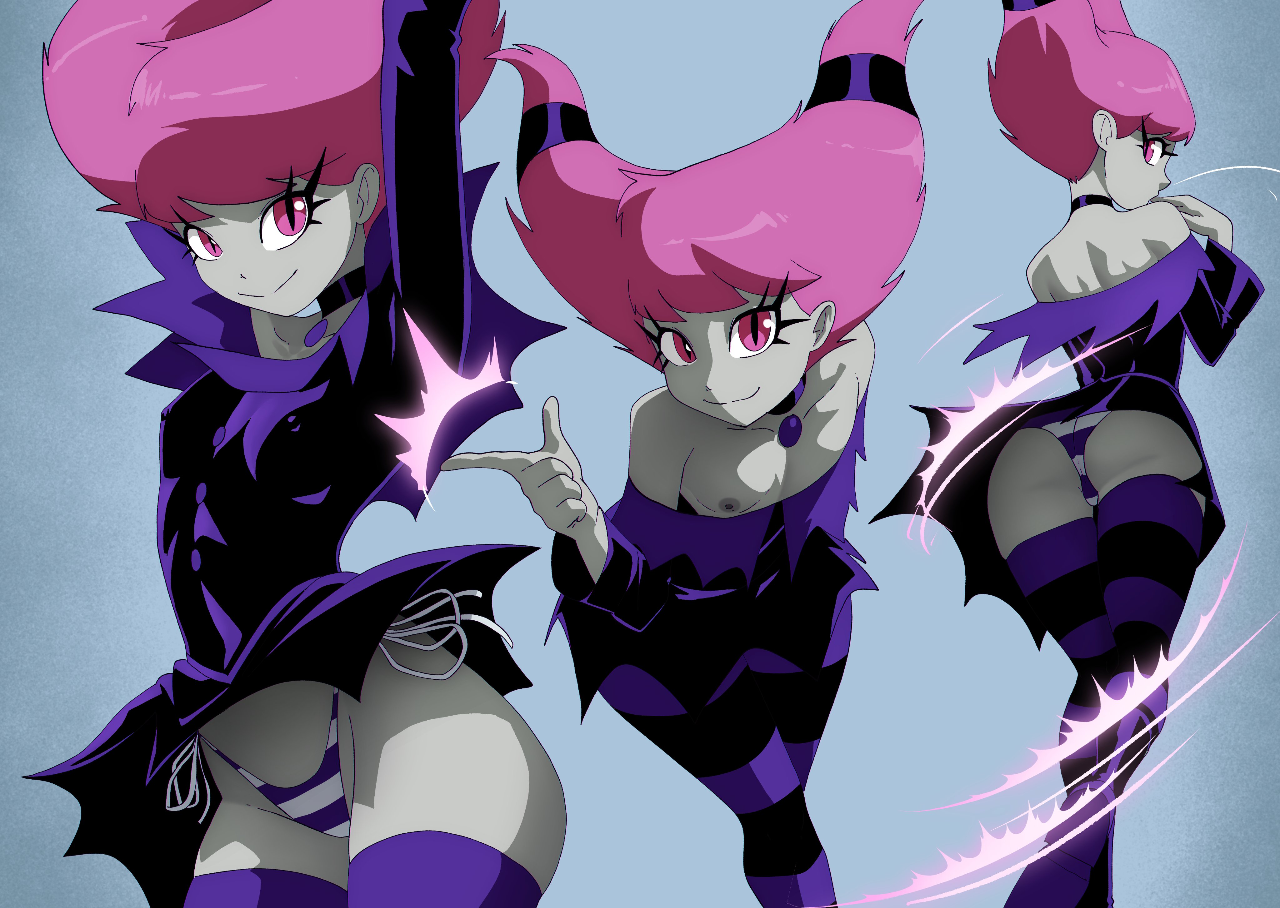 1girls, breasts, coolerinker, covered nipples, dc, dc comics, erect nipples under clothes, female, flat chest, flat chested, goth, goth girl, grey body, grey skin, inker comics, inkershike, jinx (dc), nipple slip, nipples, pale skin, pale-skinned female, panties, pettanko, pink eyes, pink hair, small breasts, supervillainess, tagme, teen titans, teenage female, teenager, wardrobe malfunction, young