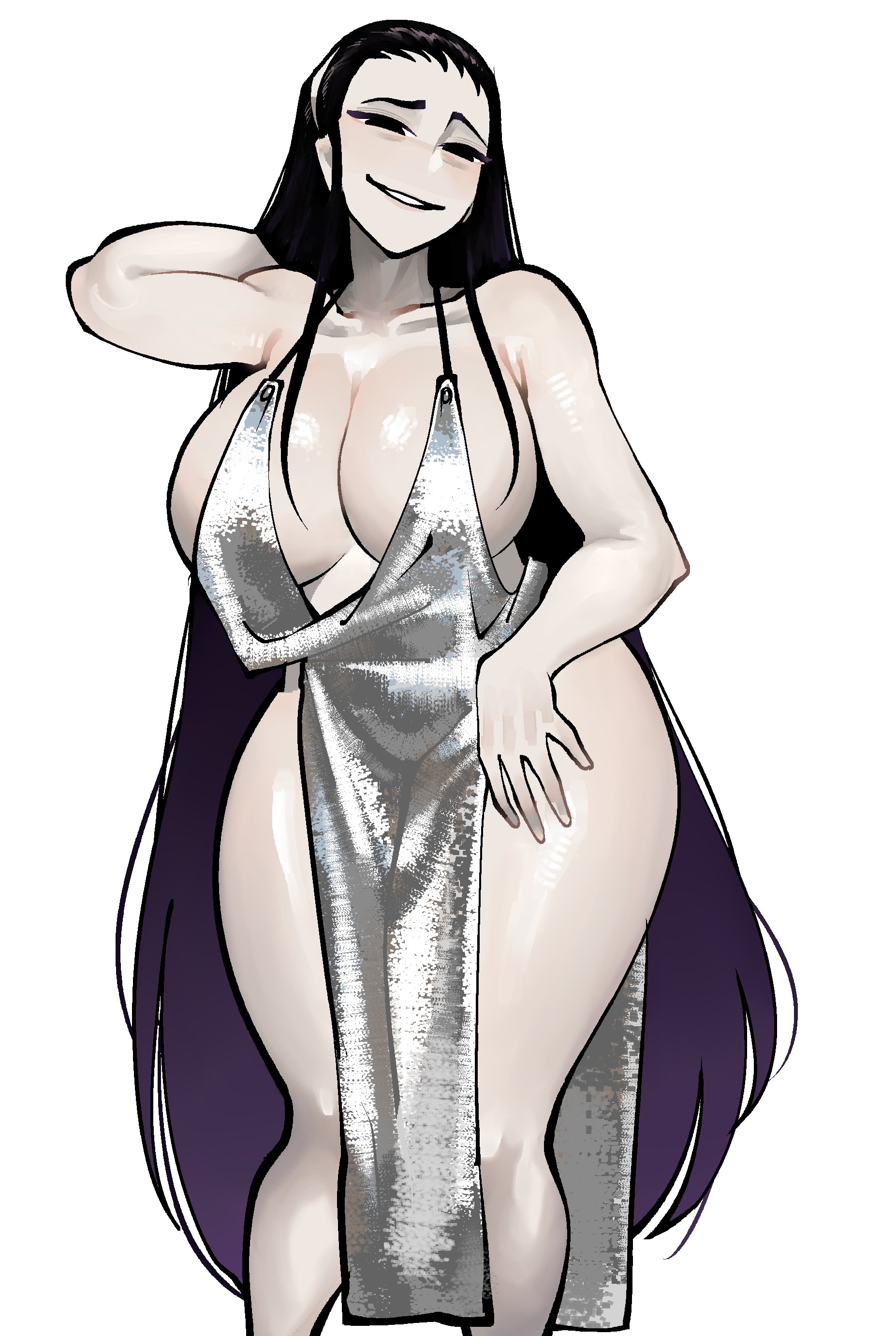 1girls, big breasts, bubble butt, eclipseecliptus, female focus, female only, huge ass, iori (library of ruina), library of ruina, long hair, mature female, no bra, no panties, no underwear, pale skin, pale-skinned female, project moon, seductive, seductive look, seductive smile, shiny skin, skimpy, skimpy clothes, skimpy dress, solo, solo female, thick thighs, white background, wide hips