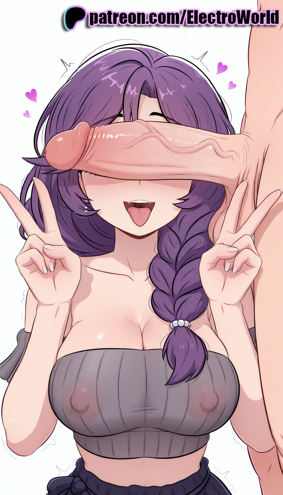 1boy, 1girls, 2025, ai generated, artist name, balls, black nails, blue nails, breasts, bust, cha cha (vtuber), chest, cleavage, cock, covered nipples, dick, electroworld, erection, female, heart, hi res, high quality, high resolution, highres, huge cock, large penis, long hair, male, nail polish, patreon, patreon username, penis, penis awe, penis on face, pink nails, precum, purple hair, purple nails, red nails, skirt, solo focus, stable diffusion, straight, testicles, tongue out, transparent background, trembling, twitching penis, uncensored, v, veiny penis, virtual youtuber, vtuber, watermark
