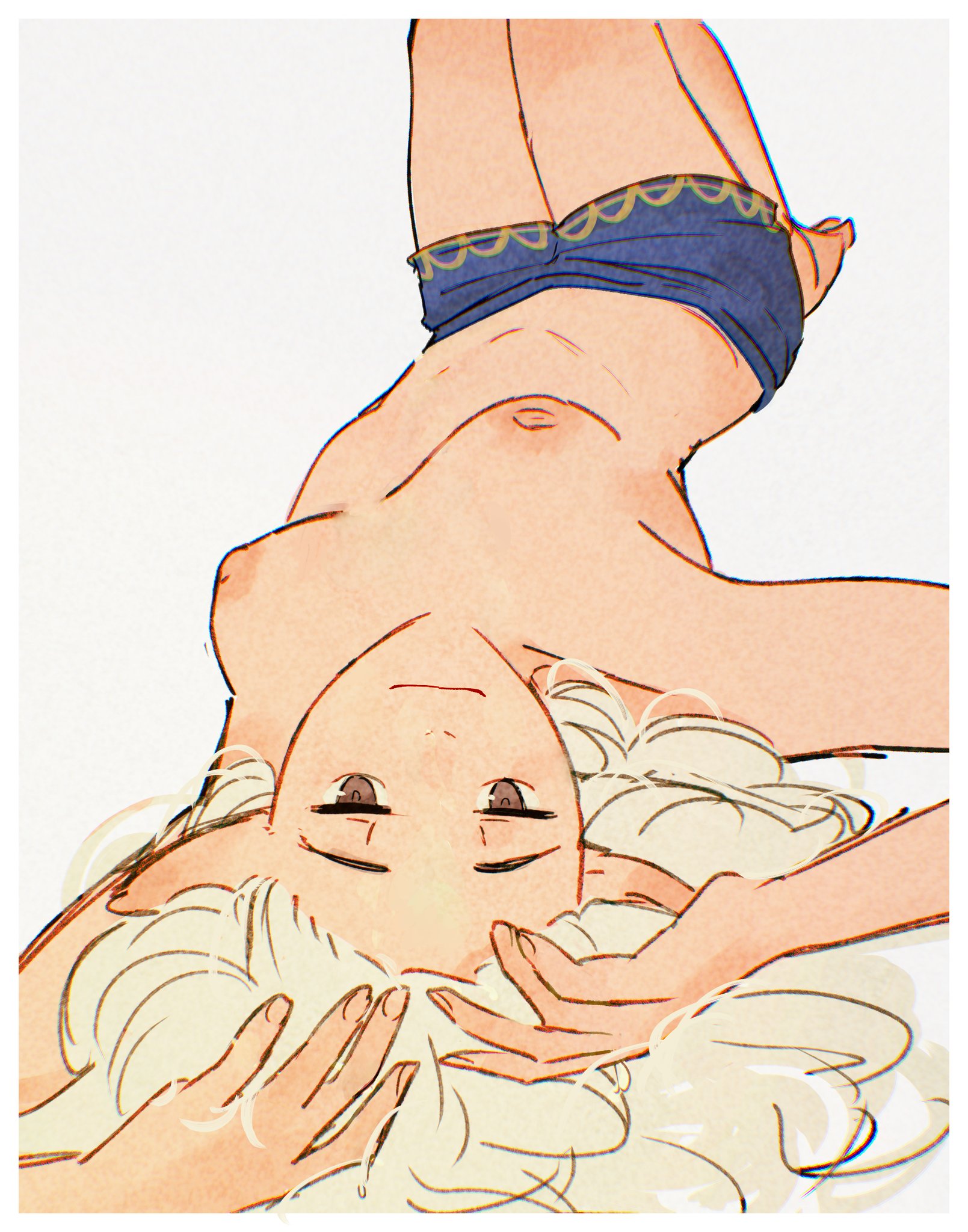 1girls, aidenr0 (artist), asimov (spindle (aidenr0)), barefoot, blonde hair, blue panties, breasts, breasts out, brown eyes, elf ears, female, lying, mostly nude, nipples, nude, pinup, pointy ears, spindle (aidenr0), tagme, topless, underwear