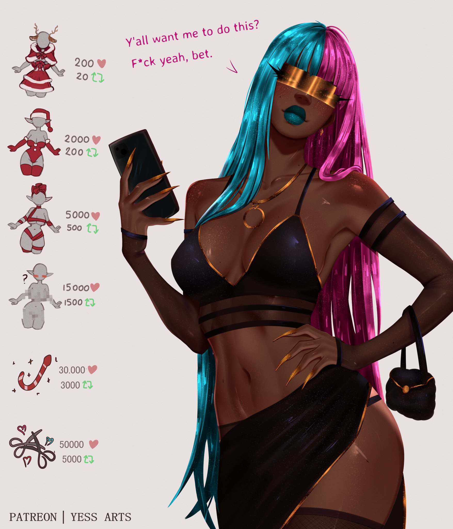 alice (dispatch), ass, big ass, big breasts, big thighs, blue hair, breasts, bust, busty, chest, curvaceous, curvy, curvy figure, dark skin, dark-skinned female, digital media (artwork), dispatch (game), female, hips, hourglass figure, huge ass, huge breasts, huge thighs, large ass, large breasts, large thighs, legs, mature, mature female hair, pink hair, prism, q1girls, slim waist, thick, thick hips, thick legs, thick thighs, thighs, tinted eyewear, visor, voluptuous, waist, wide hips, wide thighs, yessarts