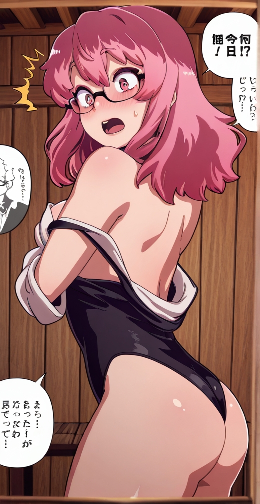ai generated, big ass, blush, boku no hero academia, female, female focus, pink hair, pop step, shiokonbu, shiokonbu art style, shy, superheroine, undressing, vigilante: my hero academia illegals, young, younger female