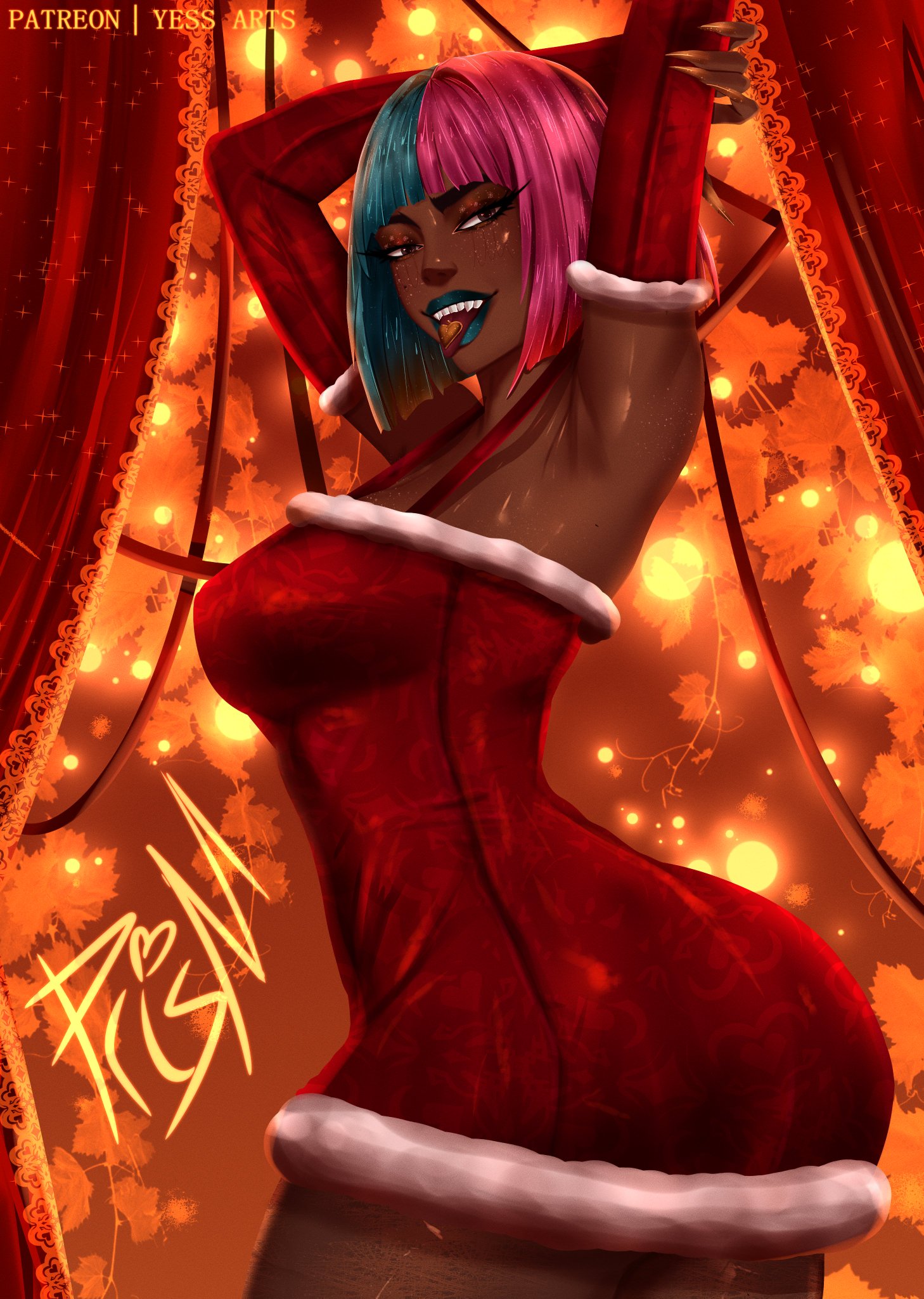 1girls, alice (dispatch), ass, big ass, big breasts, big thighs, blue hair, breasts, bust, busty, chest, curvaceous, curvy, curvy figure, dark skin, dark-skinned female, digital media (artwork), dispatch (game), female, hips, hourglass figure, huge ass, huge breasts, huge thighs, large ass, large breasts, large thighs, legs, mature, mature female hair, pink hair, prism, prism (dispatch), slim waist, thick, thick hips, thick legs, thick thighs, thighs, voluptuous, waist, wide hips, wide thighs, yessarts