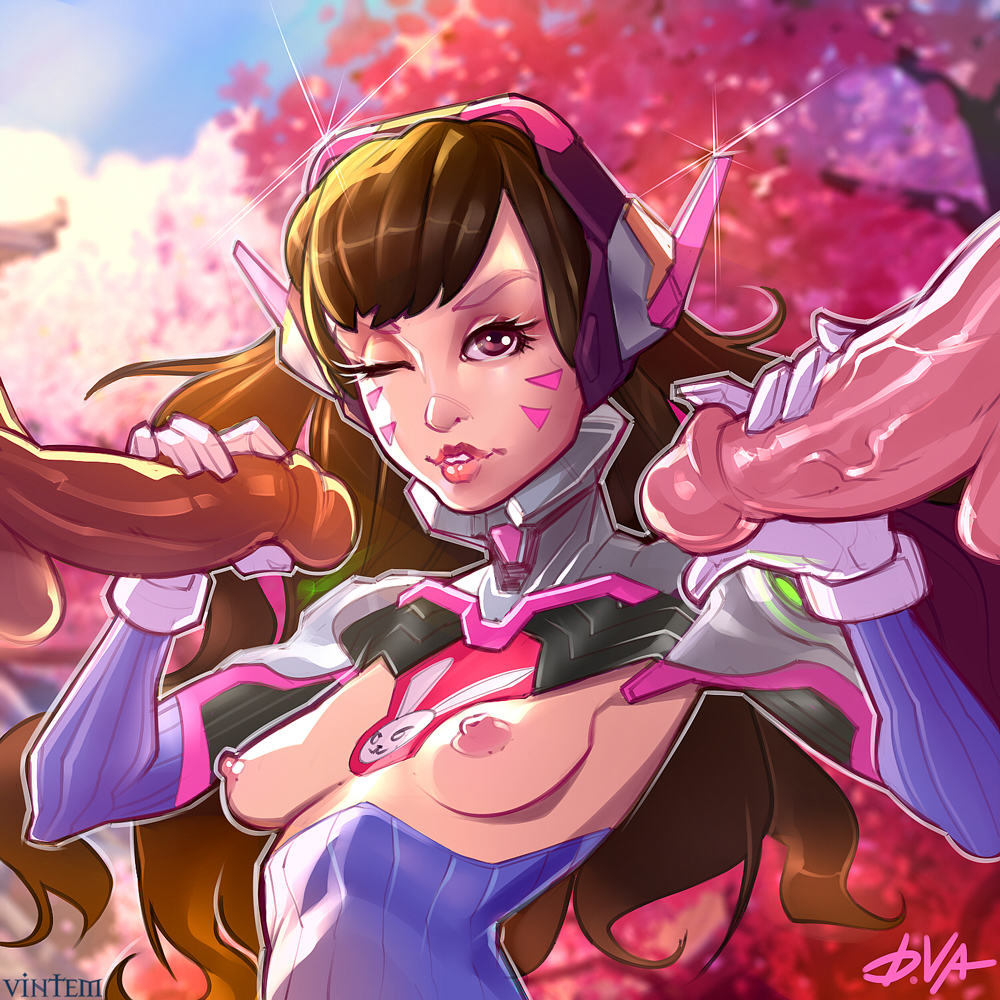 1girls 2boys 2d activision asian blizzard_entertainment breasts brown_hair d.va dark-skinned_male dark_skin facial_marks female gloved_handjob gloves hair hana_song hanamura_(map) handjob headgear headphones interracial long_hair multiple_boys nipples overwatch penis small_breasts vintem whisker_markings wink