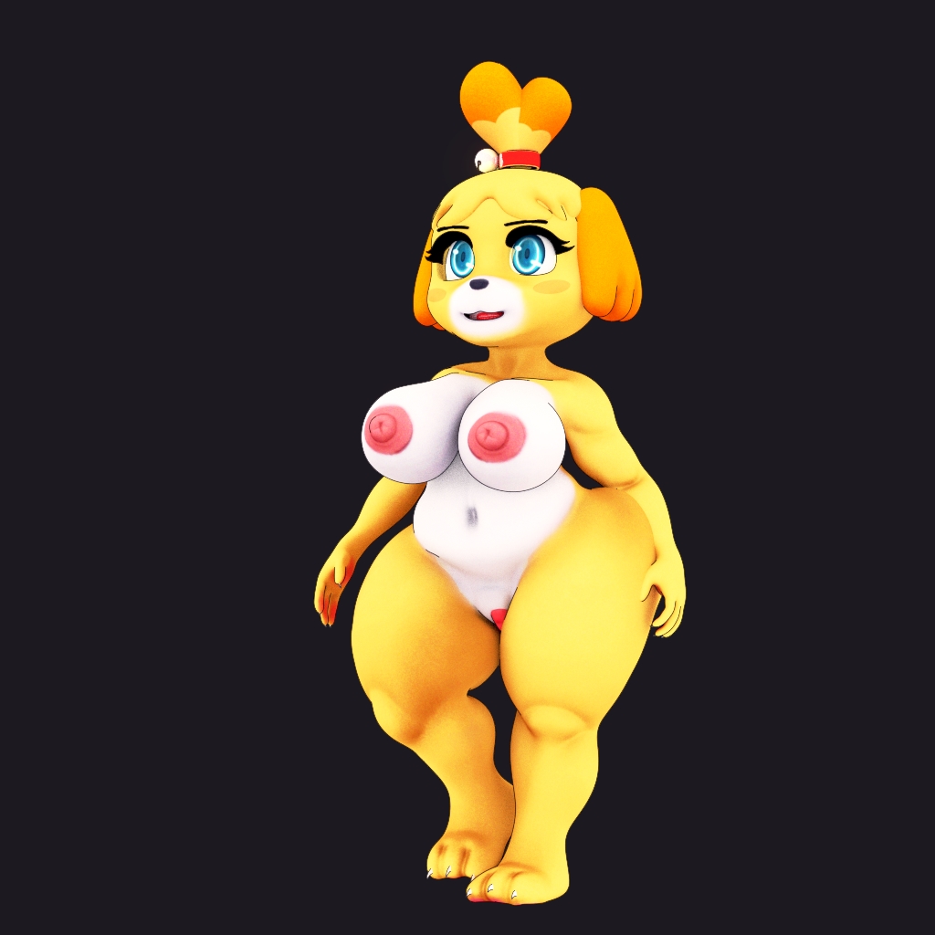 3d animal_crossing anthro ass big_breasts breasts endless female furry hair hyper isabelle_(animal_crossing) nintendo nipples pussy