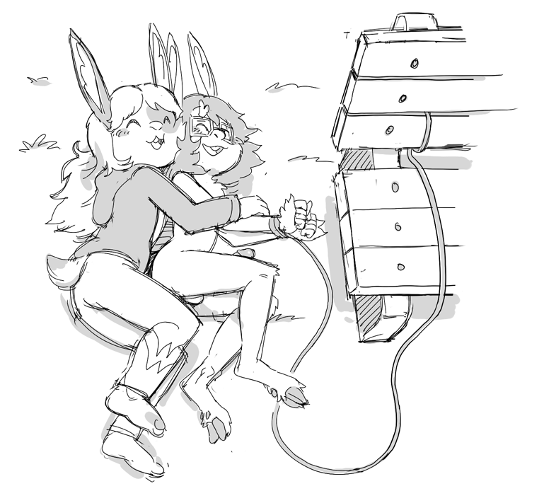 ambiguous_gender anthro bound cervine cuddling denim_(artist) denim_(character) duo hybrid lagomorph male mammal penis rabbit reindeer