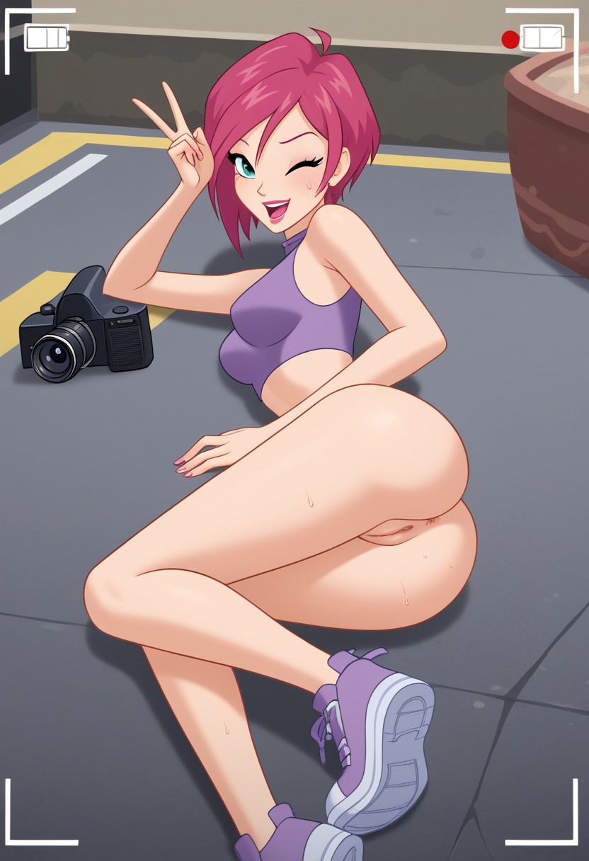 1girls 4kids_entertainment ai_generated ass bubble_butt camera_view hand_on_butt looking_at_viewer looking_back lying_on_side nickelodeon presenting_pussy pussy rainbow_(animation_studio) solo solo_focus tecna tecna_(winx_club) wink winking_at_viewer winx_club