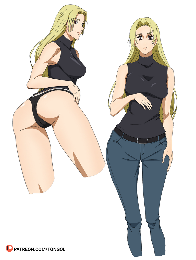 1girls ass bent_over clothed clothing jeans jujutsu jujutsu_kaisen legs panties red_eyes standing tongol123 yellow_fur yuki_tsukumo