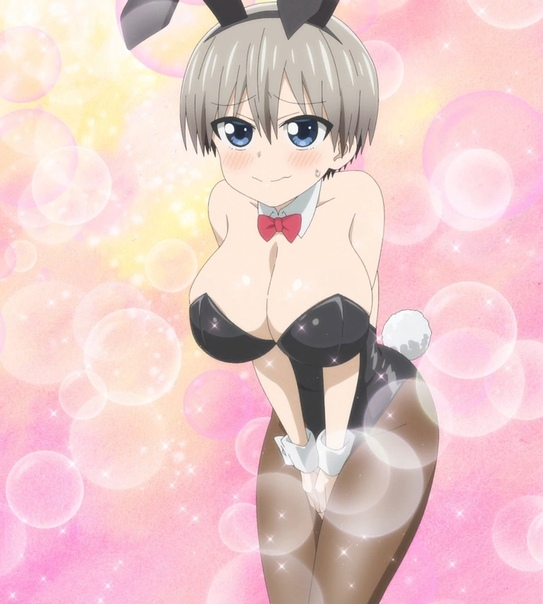 animal_ears blue_eyes blush bunny_ears bunnysuit cleavage short_hair tagme uzaki-chan_wa_asobitai! uzaki_hana