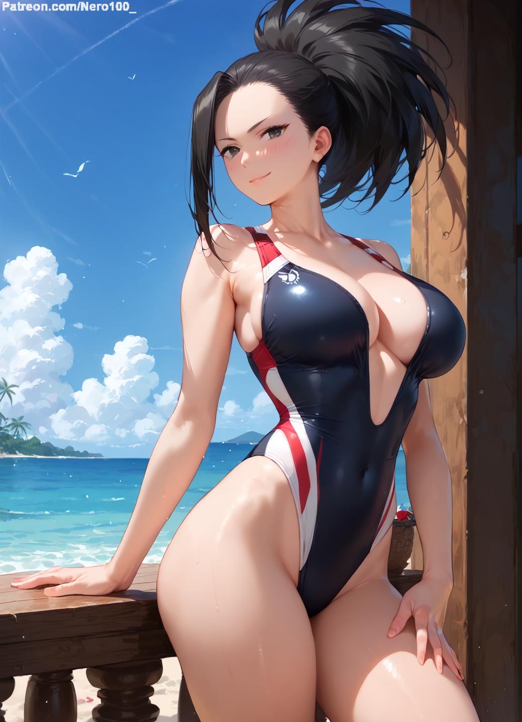 1girls 2d ai_generated ass athletic athletic_female bare_shoulders belly big_breasts black_eyes black_hair boku_no_hero_academia chest cleavage curvy curvy_figure cute cute_face detailed eyelashes eyeshadow female female_only fit fit_female focus green_eyes high_quality large_breasts legs light-skinned_female light_skin lips lipstick looking_at_viewer makeup mascara midriff momo_yaoyorozu my_hero_academia navel nero100 pale-skinned_female pale_skin ponytail posing seductive seductive_look stable_diffusion swimsuit swimwear tagme thighs thin_thighs thin_waist