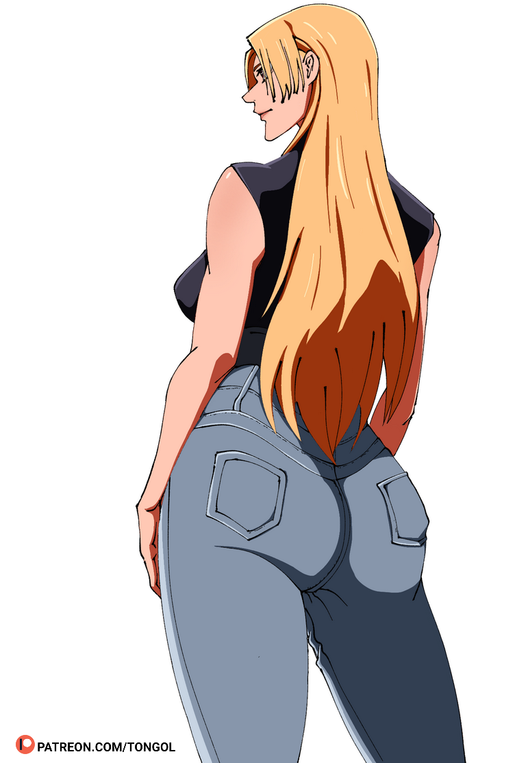 1girls big_ass clothed clothing jeans jujutsu_kaisen standing tongol123 yellow_hair yuki_tsukumo