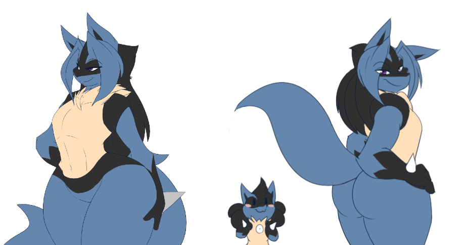 ass big_ass bubble_butt dart(dewwydartz) dewwydarts dewwydartz female female_focus flat_chest flat_chested furry hands_on_ass hands_on_hips hourglass_figure huge_ass lucario may_(dewwydartz) pear_shaped pear_shaped_female pokemon pokemon_(species) tail thick_thighs voluptuous voluptuous_female wide_hips