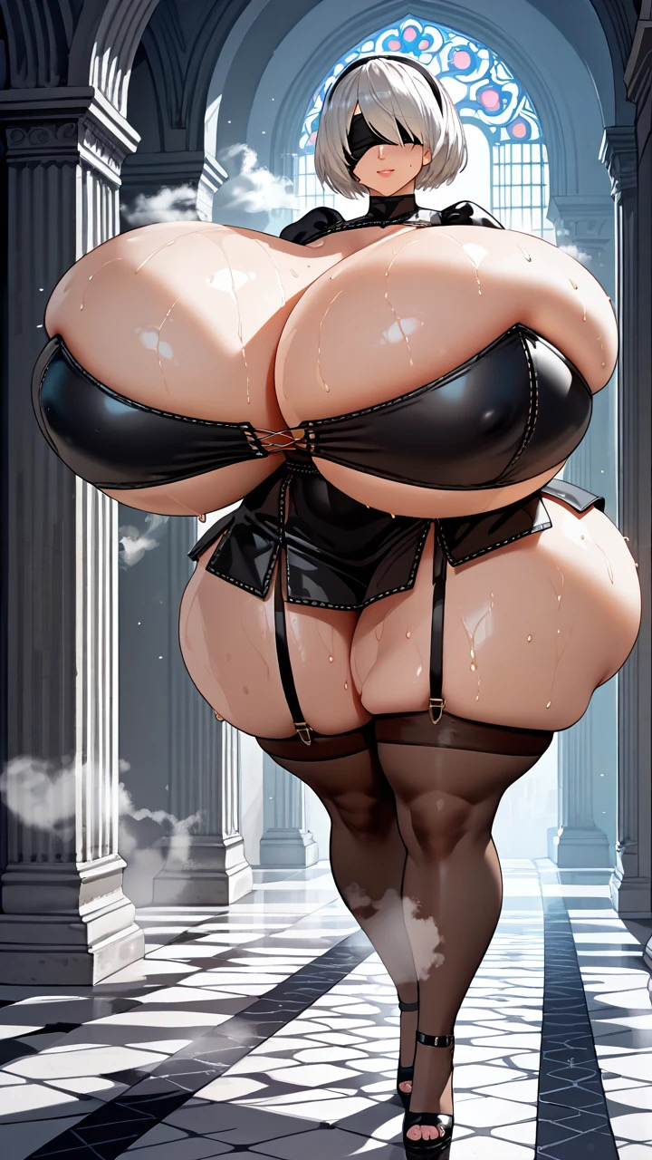 1girls ai_generated big_breasts bikini breasts cleavage huge_breasts jiuyang-hsien large_breasts looking_at_viewer massive_breasts nier:_automata platinum_games playstation short_hair skirt square_enix thick_legs thick_thighs tight_clothing white_hair yorha_2b