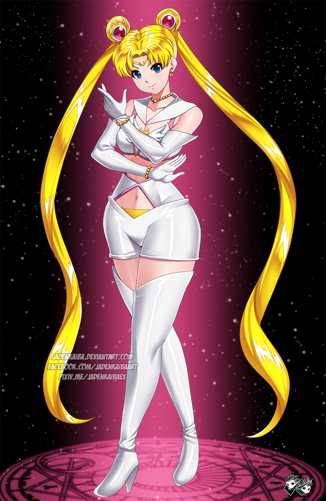 alluring bishoujo_senshi_sailor_moon blonde_hair blue_eyes elbow_gloves female high_heel_boots high_heeled_boots high_heels jadenkaiba lingerie shorts thighhigh_boots top tsukino_usagi usagi_tsukino