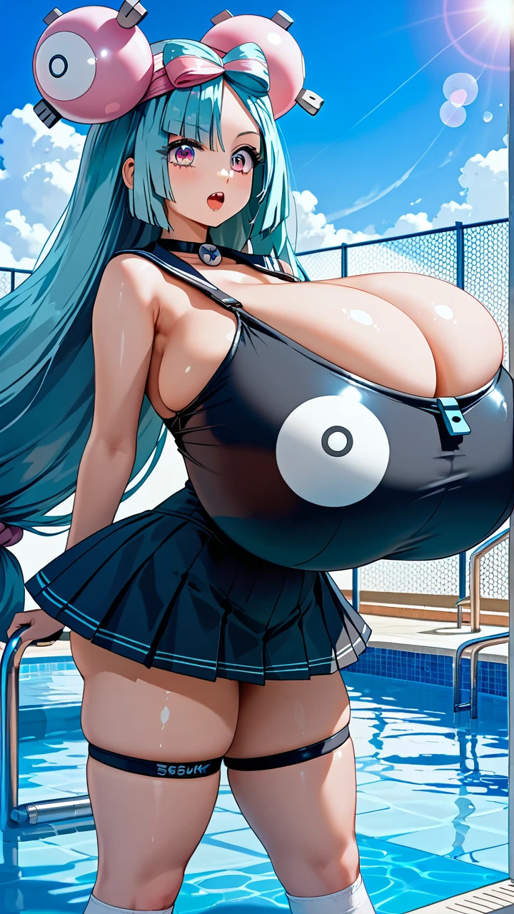 1girls 2024 ai_generated big_breasts blue_eyes blue_hair breasts clouds female game_freak generation_1_pokemon gigantic_breasts gym_leader huge_breasts iono_(pokemon) jiuyang-hsien large_breasts light-skinned_female light_skin long_hair looking_at_viewer magnemite magnemite_hair_clips magnemite_hairclips massive_breasts nintendo pink_hair pleated_skirt pokemon pokemon_sv sharp_teeth sky solo thick_legs thick_thighs tight_clothing twintails two_tone_hair water