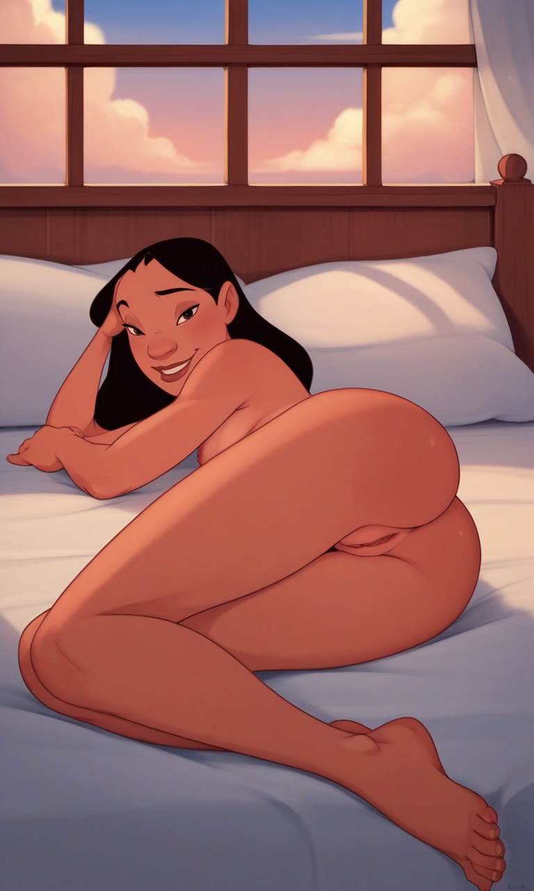 ai_generated bedroom big_ass big_sister disney female_only hawaiian lilo_and_stitch nani_pelekai nude_female pussy sexy_pose