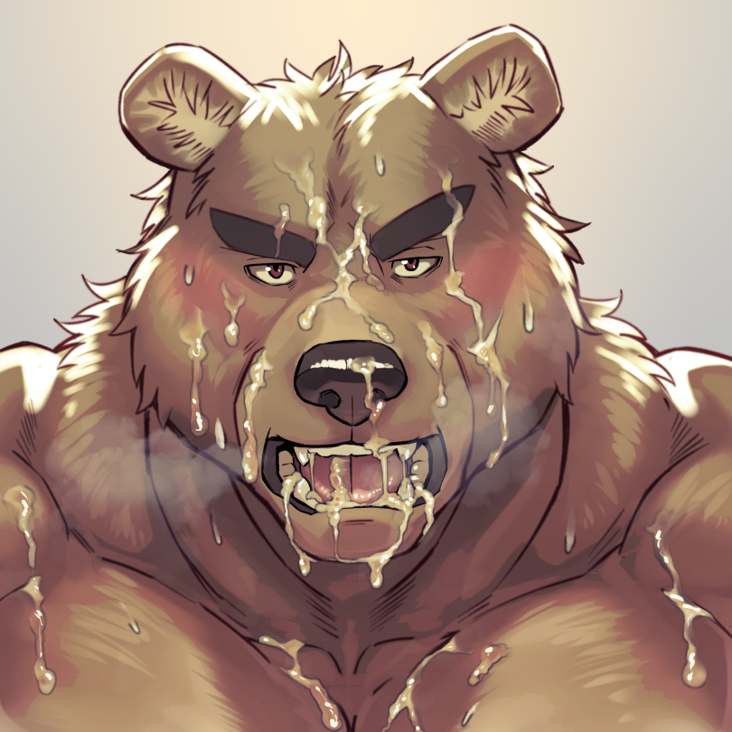 bear cum looking_at_viewer male mammal muscular nude oak orchish_(pixiv) orgasm simple_background solo white_background yaoi