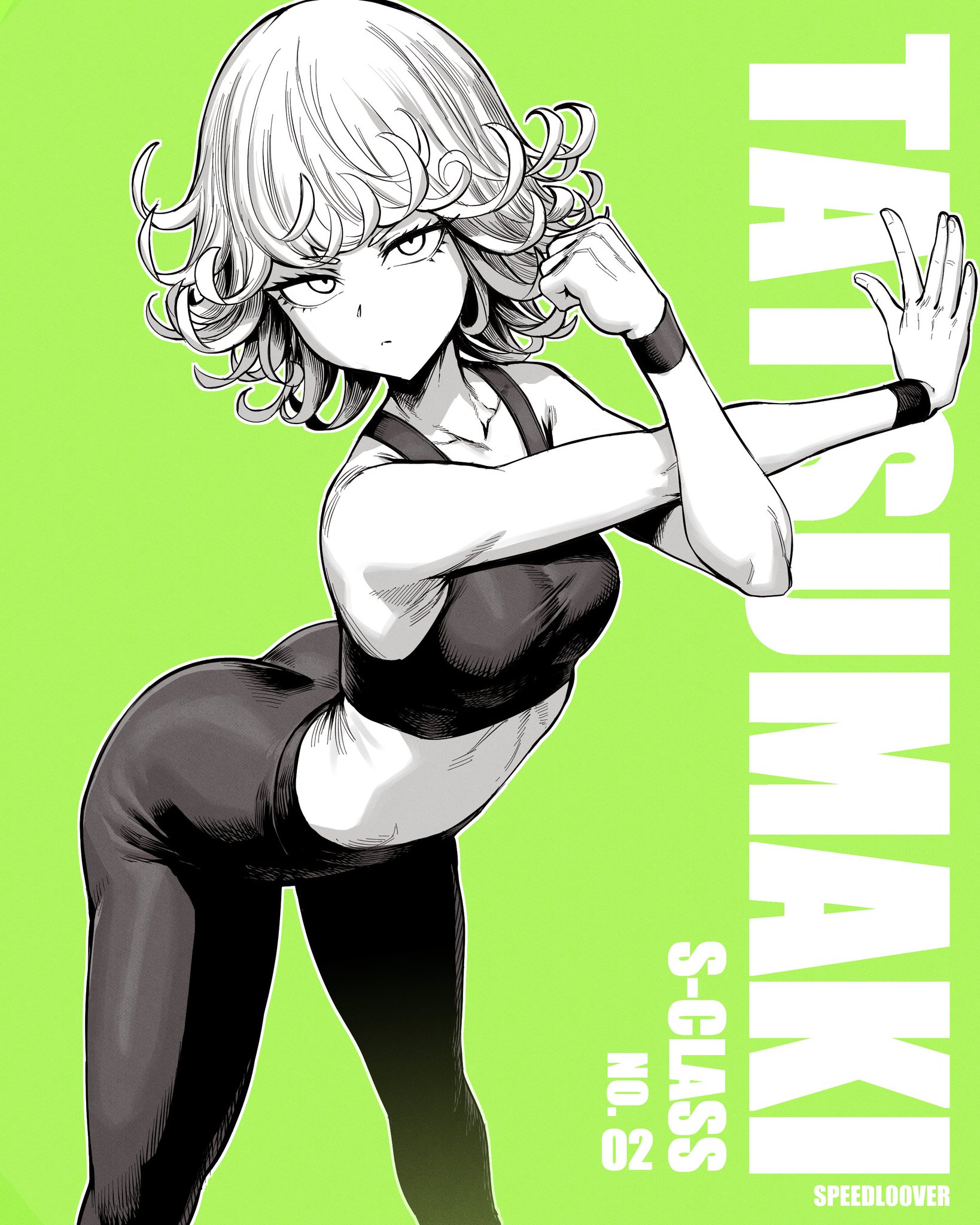 1girls, athletic, athletic female, bare shoulders, breasts, clothed, clothing, color, english text, female, female focus, female only, gym, gym clothes, hi res, light skin, light-skinned female, looking at viewer, one-punch man, short hair, small breasts, solo, solo female, speedl00ver, stretching, superheroine, tagme, tatsumaki, text, thick thighs, tomboy, tomboyified