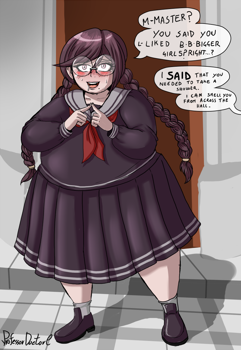 bbw chubby chubby_female danganronpa danganronpa:_trigger_happy_havoc fukawa_touko nerd nerdy nerdy_female obese professordoctorc sweat sweaty