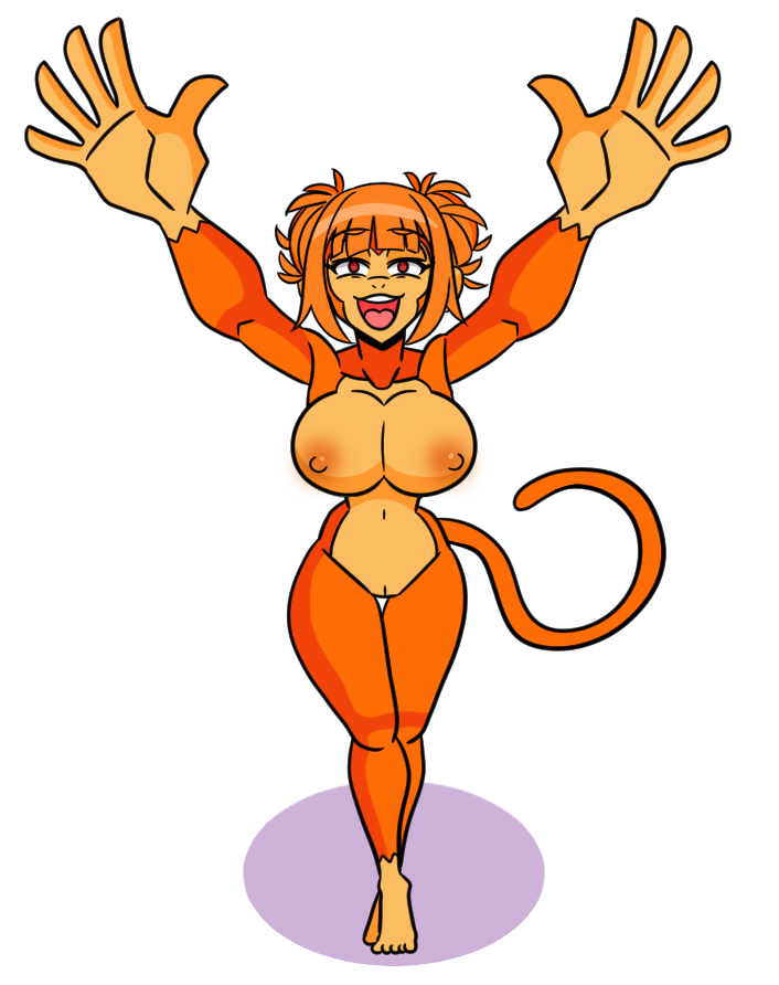 1girls anthro bloons_tower_defense breasts female female_only hands_up high-angle_view large_breasts looking_at_viewer monkey monkey_girl navel negum_akil nipples open_mouth orange_fur primate pussy rosalia_(bloons_tower_defense) smile solo twintails