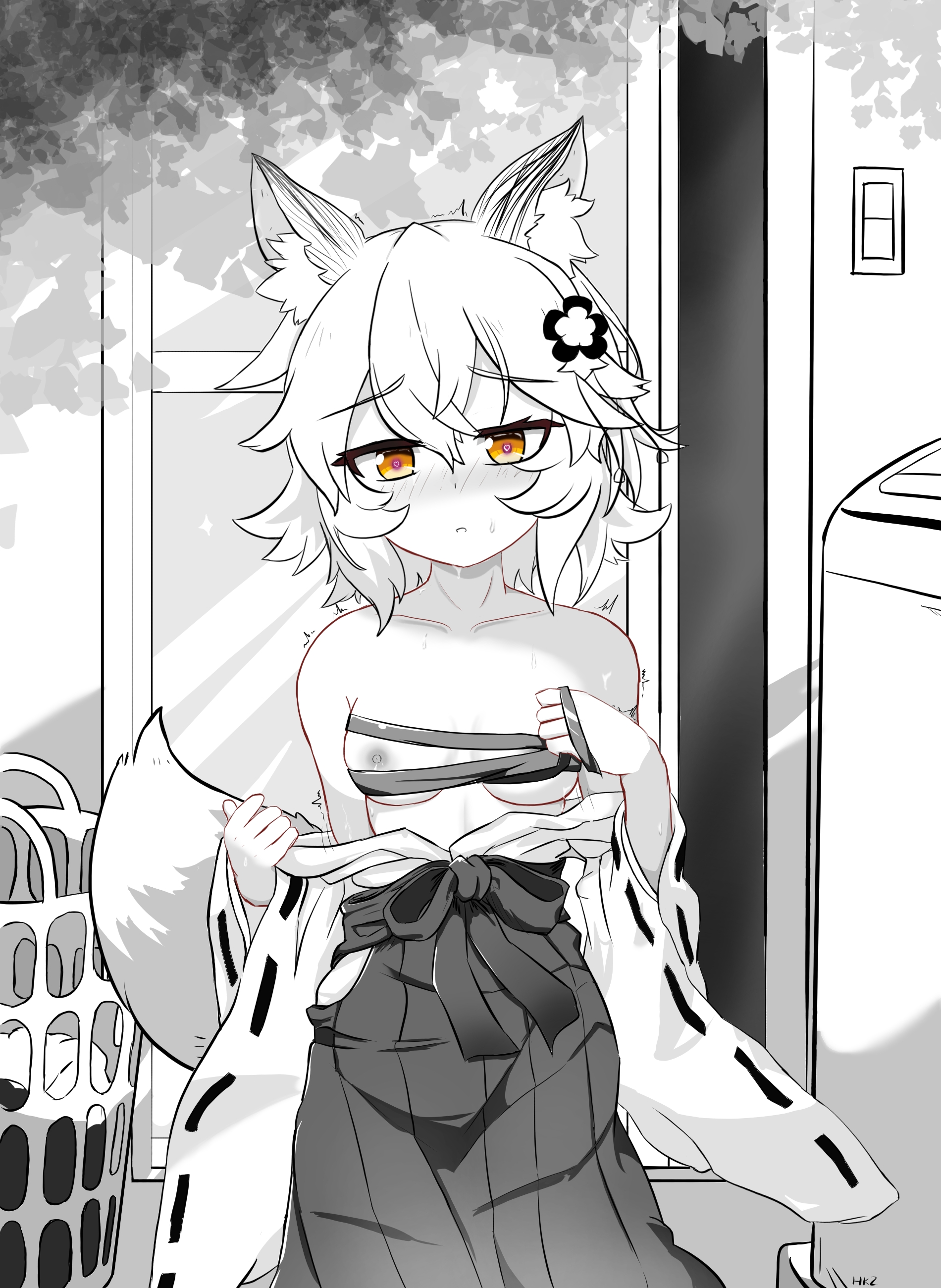 1girls, breasts, female, female only, fox ears, fox girl, miko, senko (sewayaki kitsune no senko-san), sewayaki kitsune no senko-san, small breasts, stripping, tagme