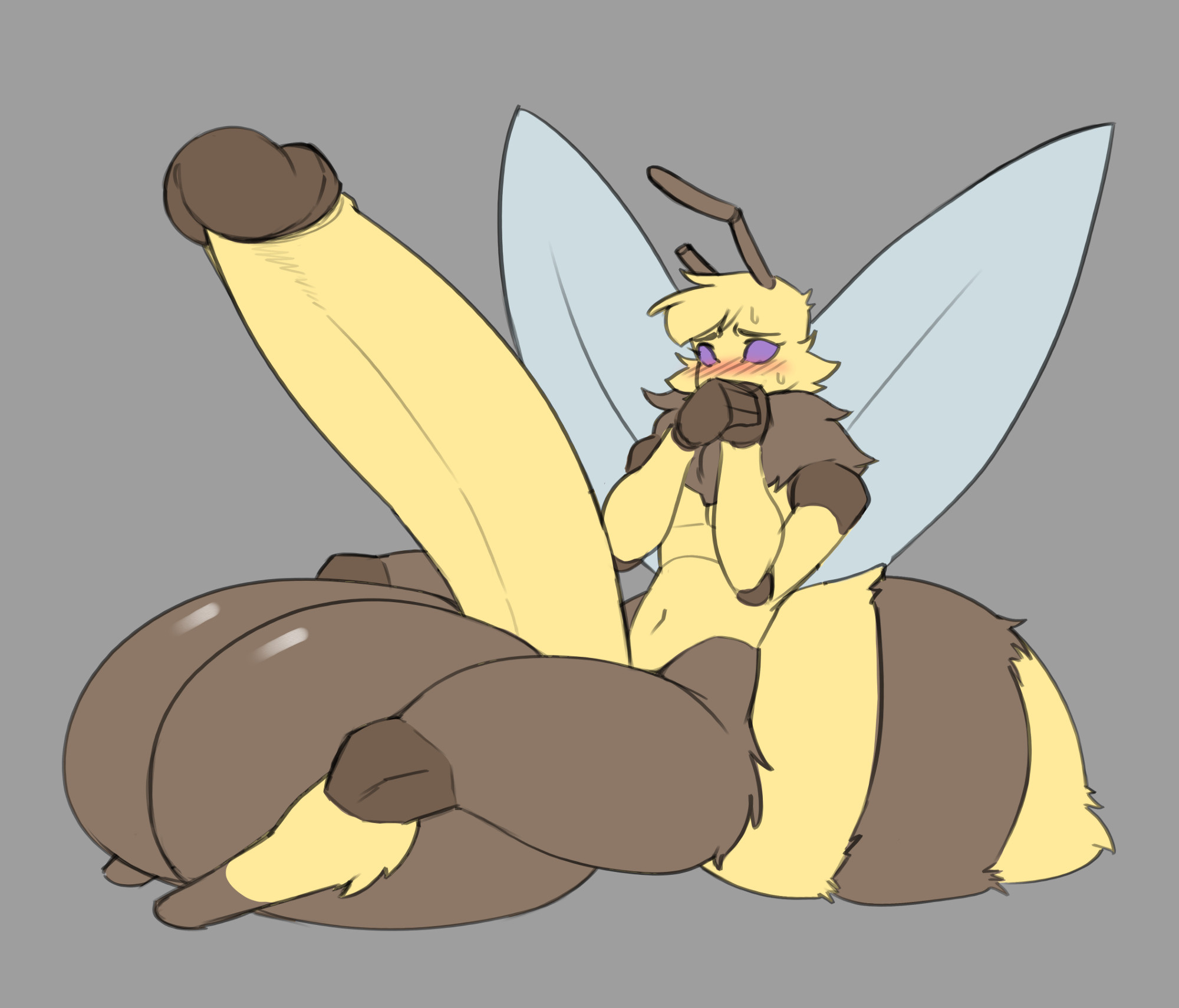 1boy, abdomen, antennae (anatomy), anthro, arthropod, balls, bee, bee boy, big balls, big penis, blush, huge balls, huge cock, huge penis, hyper, hyper balls, hyper penis, insect, large balls, large penis, male, penis, penis bigger than arm, penis bigger than head, penis bigger than torso, penis longer than knee, reddrago, tagme, thick thighs, wide hips, wings