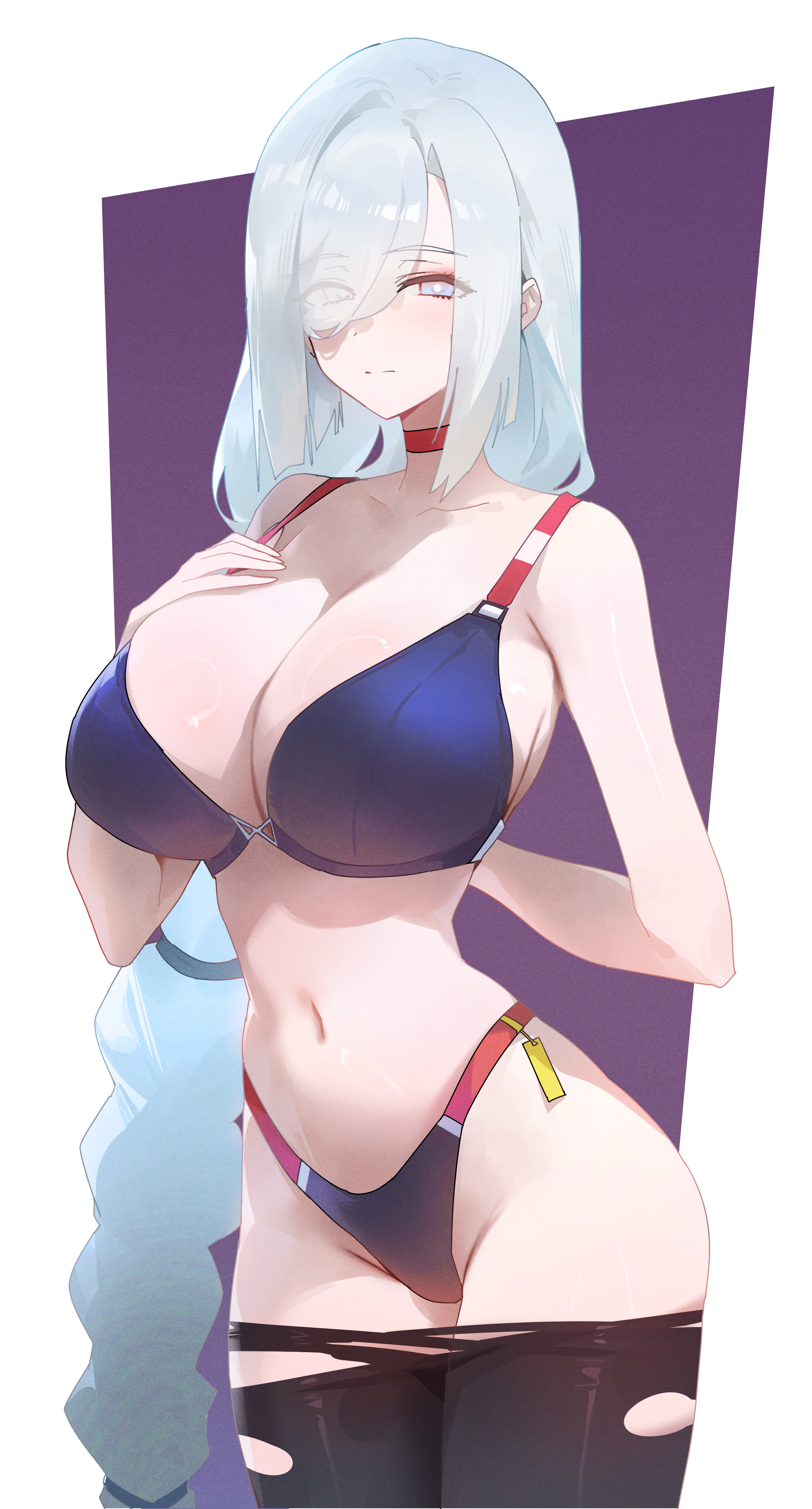 1girls, absurd res, breasts, doksyuri, female, female focus, female only, genshin impact, hi res, large breasts, light skin, light-skinned female, looking at viewer, shenhe (genshin impact), solo, thick thighs, thighs, torn clothes, wide hips