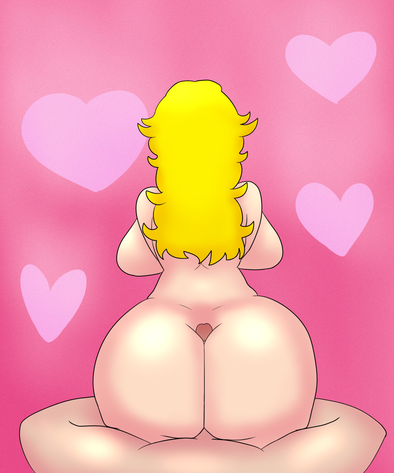 1boy, 1girls, ass, assjob, back, backboob, big ass, big butt, blonde hair, breasts, bubble ass, bubble butt, butlova, buttjob, covered assjob, covered buttjob, fat ass, female, female focus, huge ass, long hair, male, mario (series), nintendo, nude, princess peach, simple background, unseen male face