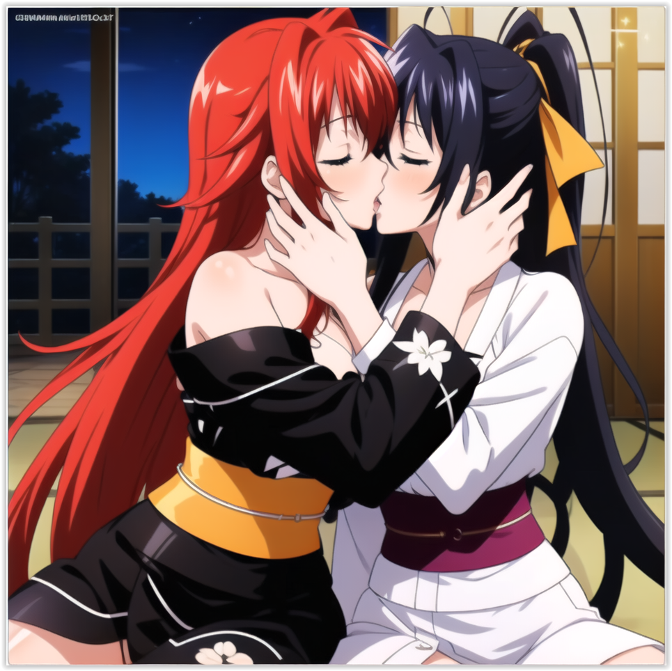 2girls ai_generated akeno_himejima flirting girl_on_girl high_school_dxd kissing lesbian_couple lesbian_kiss lesbian_sex lovers rias_gremory yuri yuri yuri