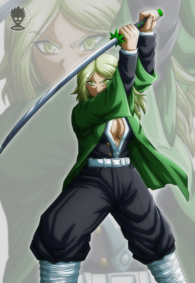 1female 1girls 2024 artist_logo artist_name artist_signature breasts breasts_out clothed clothed_female clothes clothing commission commission_art commissioner_upload dated demon_slayer female female_focus female_human female_only female_solo green_eyes green_hair green_hair_female haori holding_object holding_weapon human_only katana kimetsu_no_yaiba open_window original original_character round_boobs round_breasts round_tits shiny shiny_boobs shiny_breasts shiny_clothes shiny_hair shiny_skin shiny_tits solo solo_female solo_focus suture_art sword tagme tits titties watermark