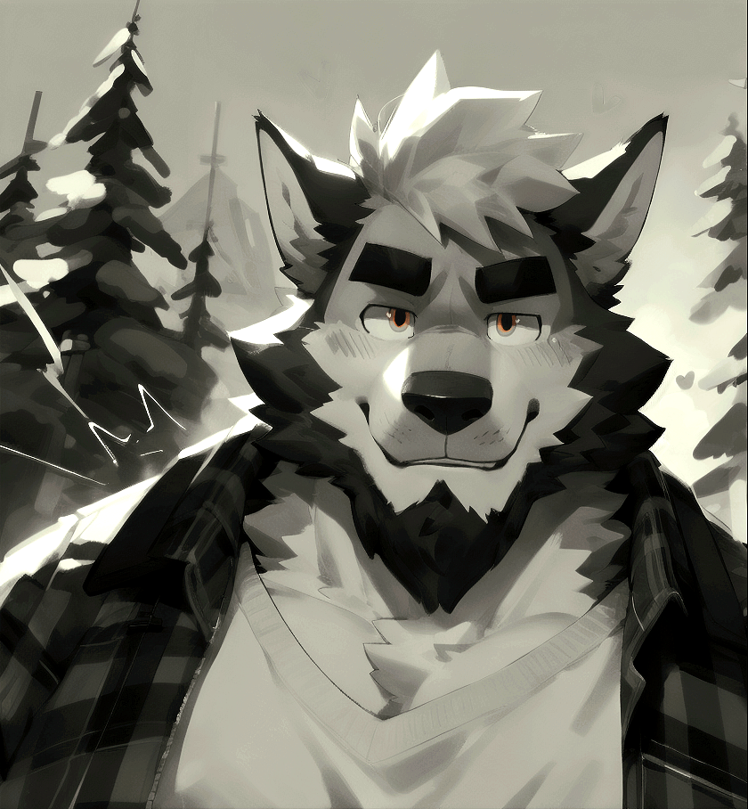 2d anthro black_and_white daddy lumberjack male marko solo werewolf wolf