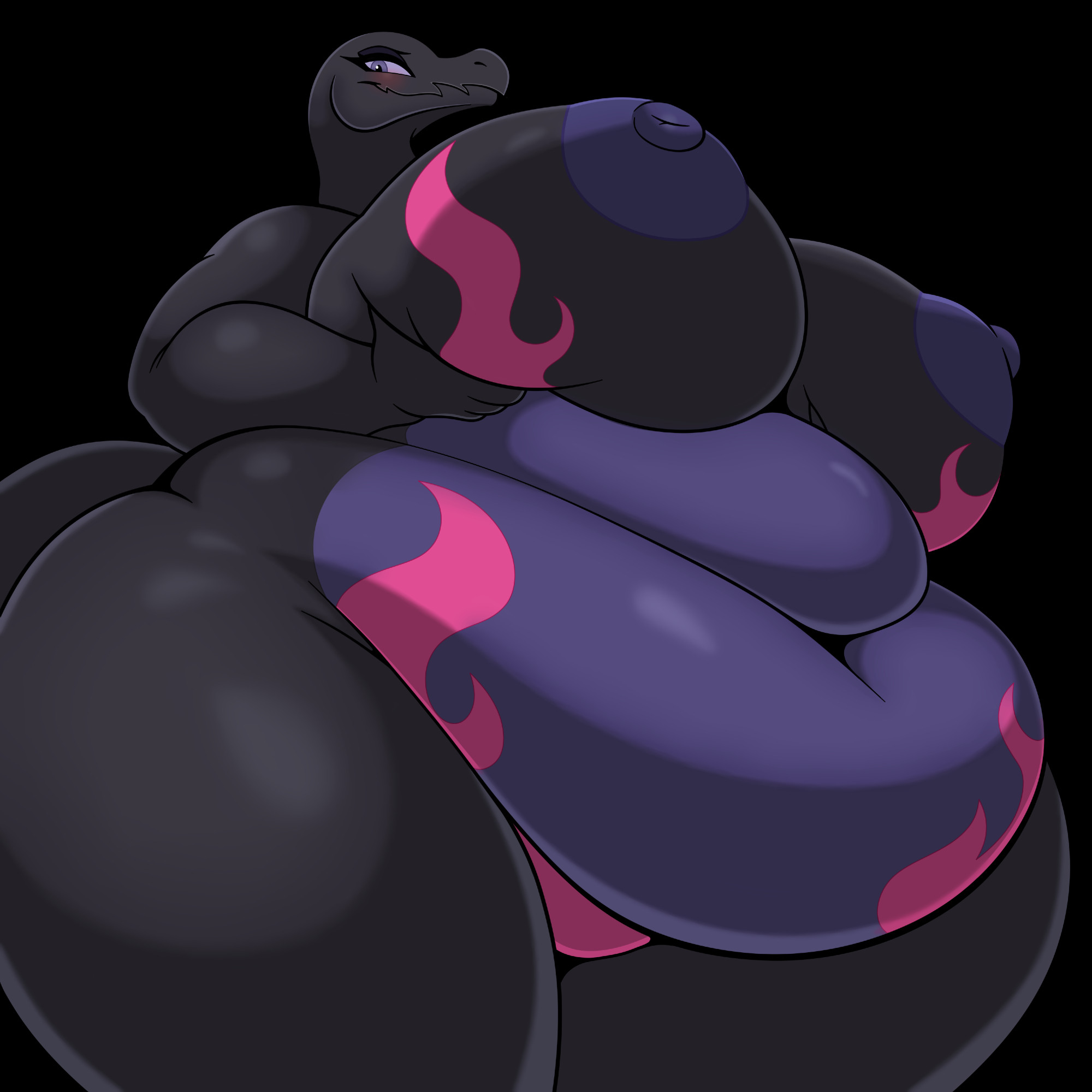 1girls, anthro, anthro only, bbw, belly overhang, big ass, big belly, big breasts, big thighs, breasts, breasts bigger than head, chubby, chubby anthro, chubby female, cleavage, fat, fat female, female, female only, furry, furry only, grabbing own breast, huge breasts, maddybakery, nintendo, nipples, no humans, overweight, overweight female, pokemon, purple areola, purple areolae, purple nipples, salazzle, ssbbw, tagme, thick thighs, video game, video game character, video games, wide hips