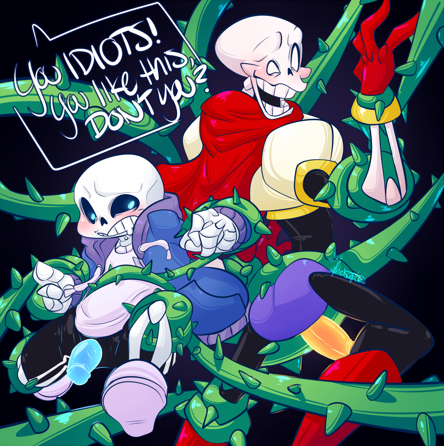 bondage bone bound brothers chubby elatedsceptre glowing glowing_penis male nerfocalypse open_mouth papyrus penis sans sibling skeleton undertale video_games vines yaoi