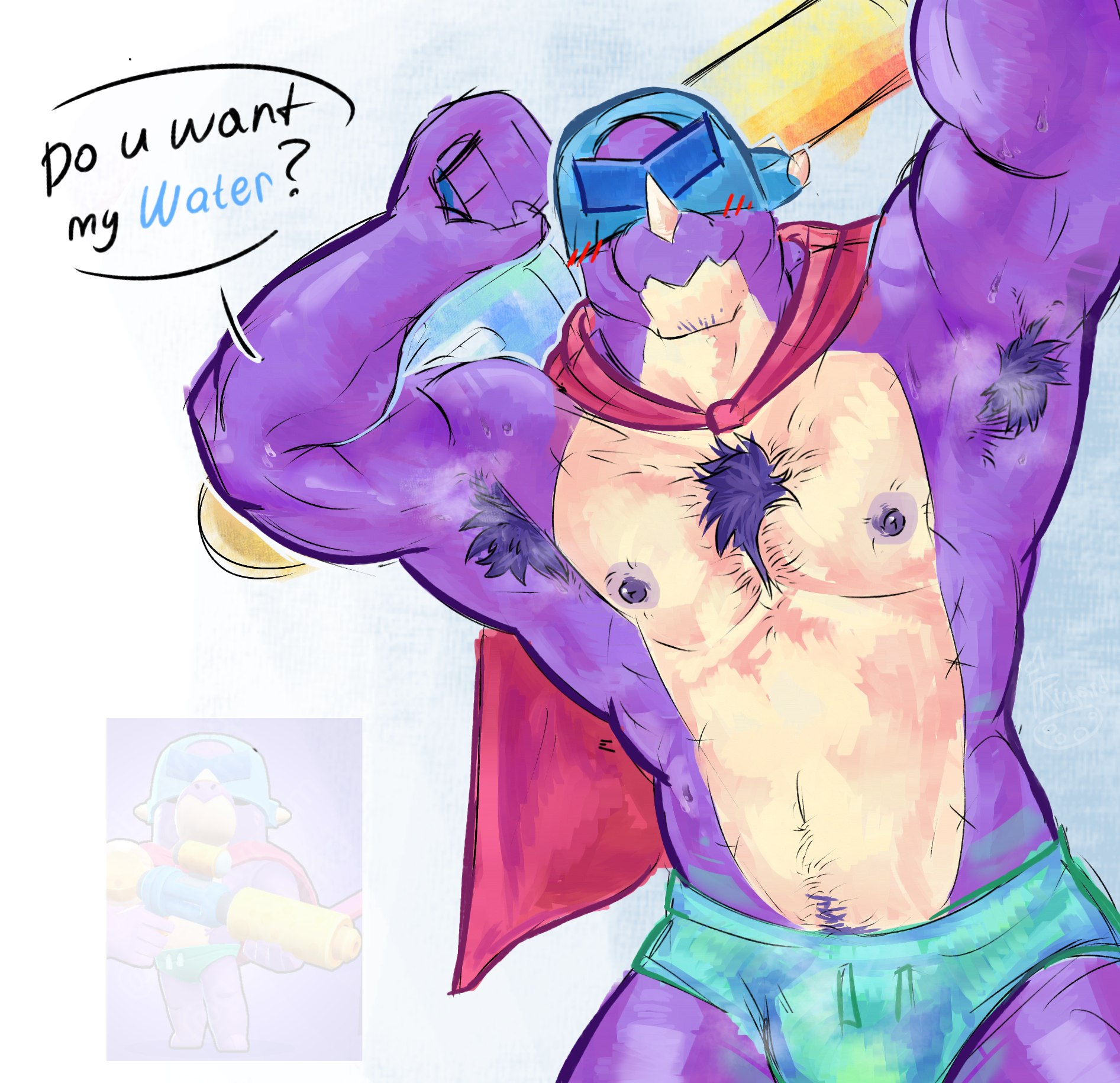 armpit hair, armpits, body hair, brawl stars, chest hair, gay, male, male only, muscular, muscular male, musk, pierce (brawl stars), sweat, tagme, yaoi