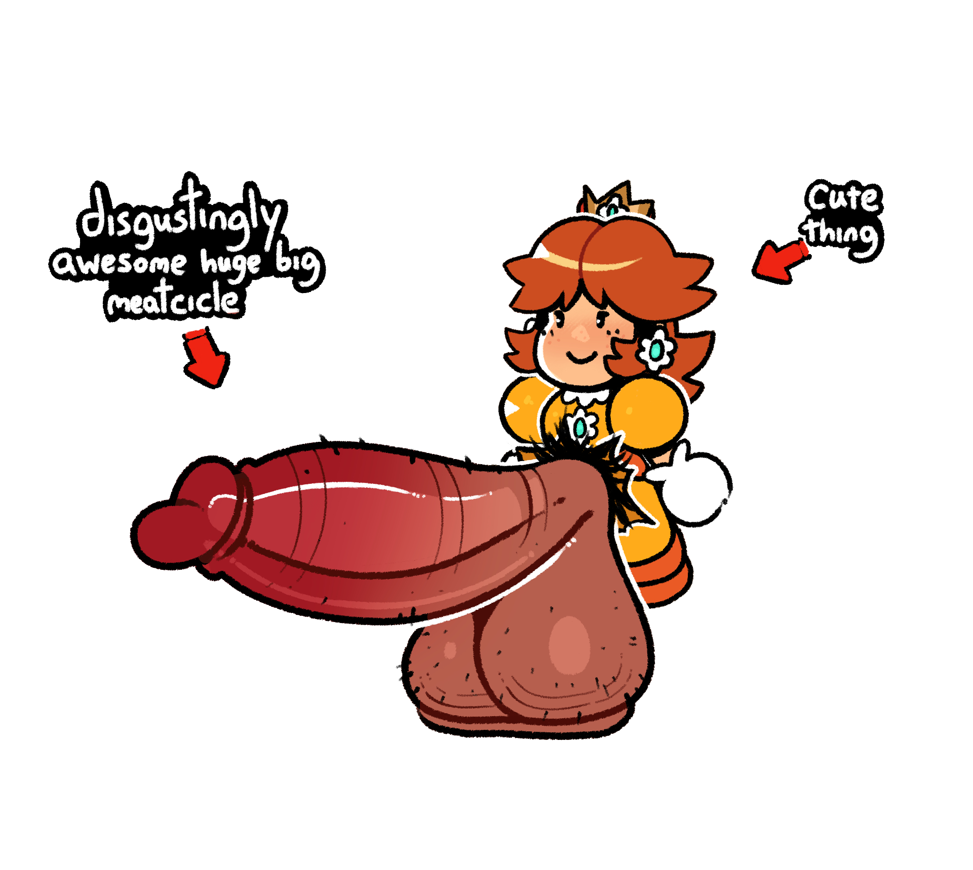 1futa, balls, big balls, big penis, big testicles, brown hair, censored, chrisafterdeez, cock, cute thing (meme), dick, dickgirl, english text, erect penis, erection, futa only, futanari, intersex, large cock, large penis, long hair, mario (series), meme, nintendo, penis, princess daisy, pubic hair, scrotum, solo, solo futa, testicles, text, thegreyzen, thehornyzen