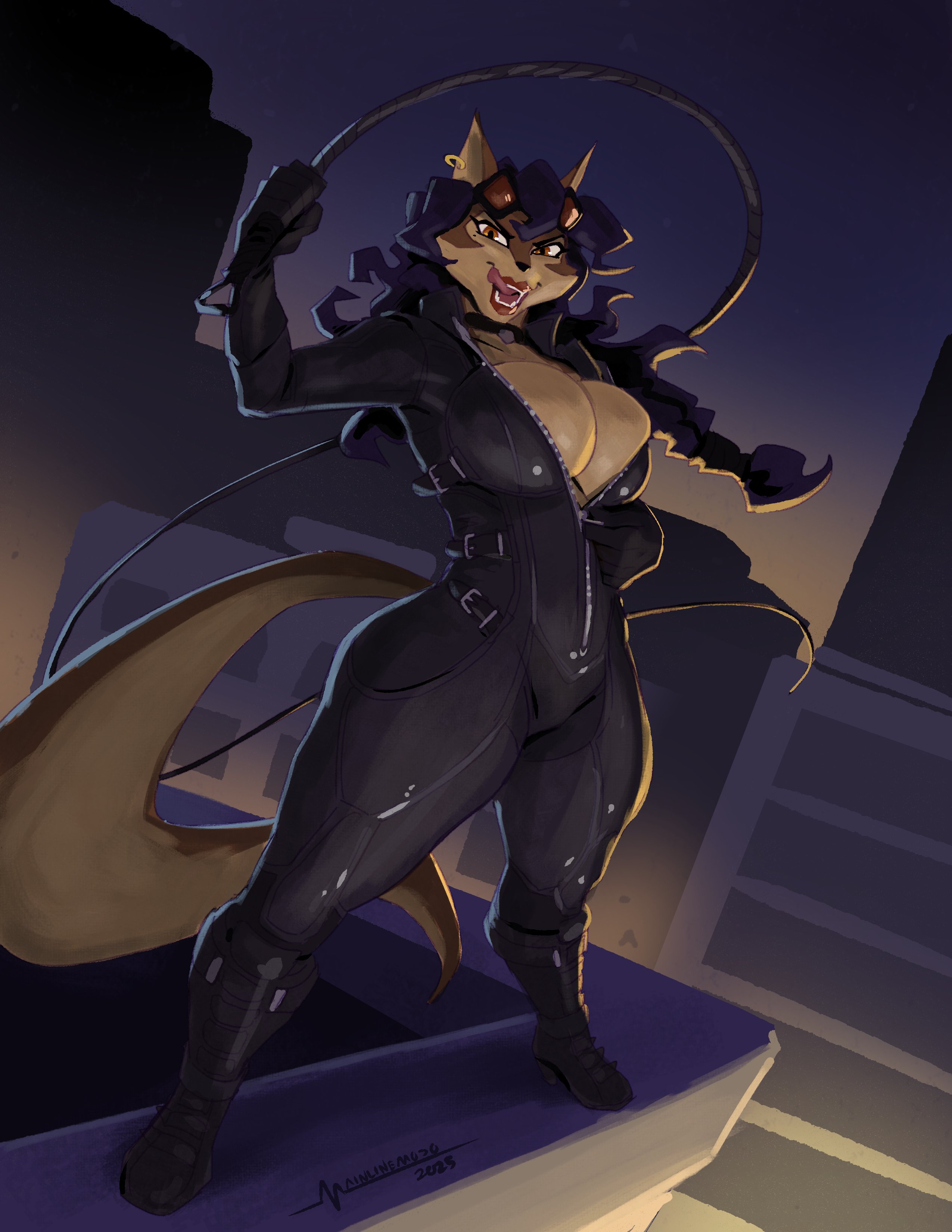 2025, 2d, 2d (artwork), alluring, alternate version available, anthro, anthro female, batman (series), batman: arkham city, belt buckle, big boobs, big breasts, blue hair, bodysuit, boobs, boots, breasts, bursting breasts, canid, canine, canis, carmelita fox, catwoman (cosplay), cleavage, cleavage overflow, clothing, collar, collared, cosplay, crossover cosplay, dc, dc comics, enticing, female, fox, fox humanoid, fox tail, furry, furry female, googles, greasymojo, hair, heel boots, hot chick, hot female, hot girl, hot lady, hot woman, huge boobs, huge breasts, leather, leather bodysuit, leather boots, leather clothing, licking own lips, lipstick, long hair, looking at viewer, mainlinemojo, makeup, mammal, orange eyes, playstation, seducing, skin tight, sly cooper (series), sucker punch productions, tail, teasing, teasing viewer, temptation, tempting, tempting viewer, tight clothes, tight clothing, tongue, tongue out, unzipping, unzipping bodysuit, vixen, weapon, whip, zipper, zipper pull tab