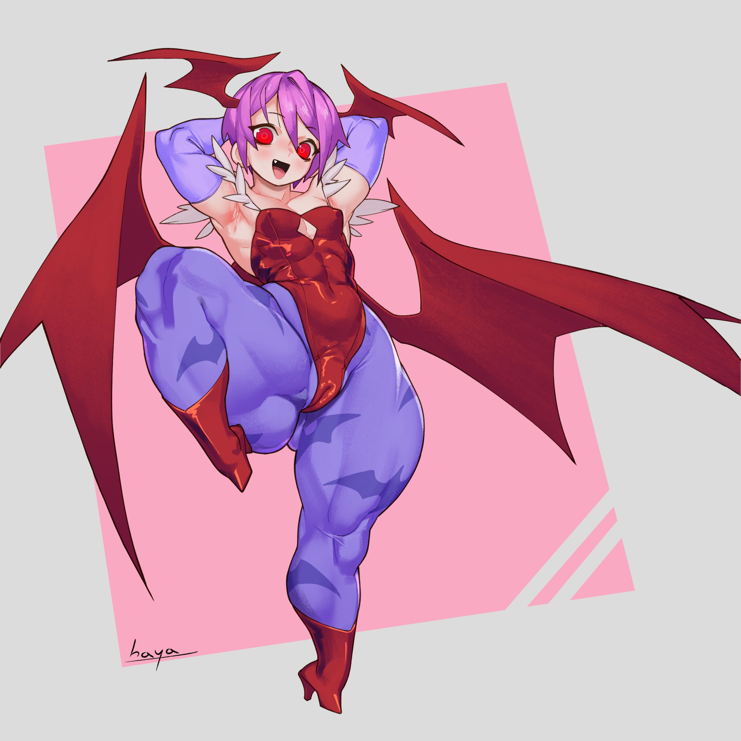 1girls, 2d, 2d (artwork), 2d artwork, ass, bat print, big ass, blue pantyhose, bottom heavy, breasts, bubble ass, bubble butt, cameltoe, capcom, cute fang, darkstalkers, demon, female, flat chest, flat chested, hayabusart, huge ass, large ass, leotard, lilith aensland, looking at viewer, pantyhose, pear shaped, pear shaped female, pear-shaped figure, pink hair, plump ass, purple hair, slim waist, solo, standing on one leg, succubus, tagme, thick ass, thick thighs, wide hips, wings, wings on head