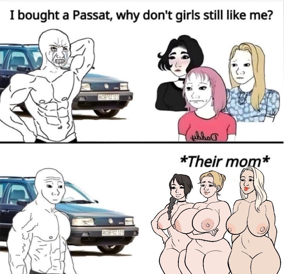1girls, 2koma, 6girls, areolae, arms behind back, arms crossed, arms under breasts, big breasts, black hair, blonde hair, braid, breasts, brown hair, buff male, car, child bearing hips, choker, clothed female, comic, crying, crying with eyes open, curvaceous, curvy, daddy's girl, doomer girl, english text, female, goth, hair bun, hands on hips, hourglass figure, huge breasts, large ass, light skin, light-skinned female, lipstick, male, mature female, mature woman, meme, muscular, muscular male, navel, nipples, nude female, older female, original character, original characters, pale skin, partially clothed, pink hair, sagging breasts, simple background, soyjak, standing, thick thighs, tied hair, tradwife, voluptuous, white background, white body, white skin, wide hips, wojak, wojak comics, zigzaglewds