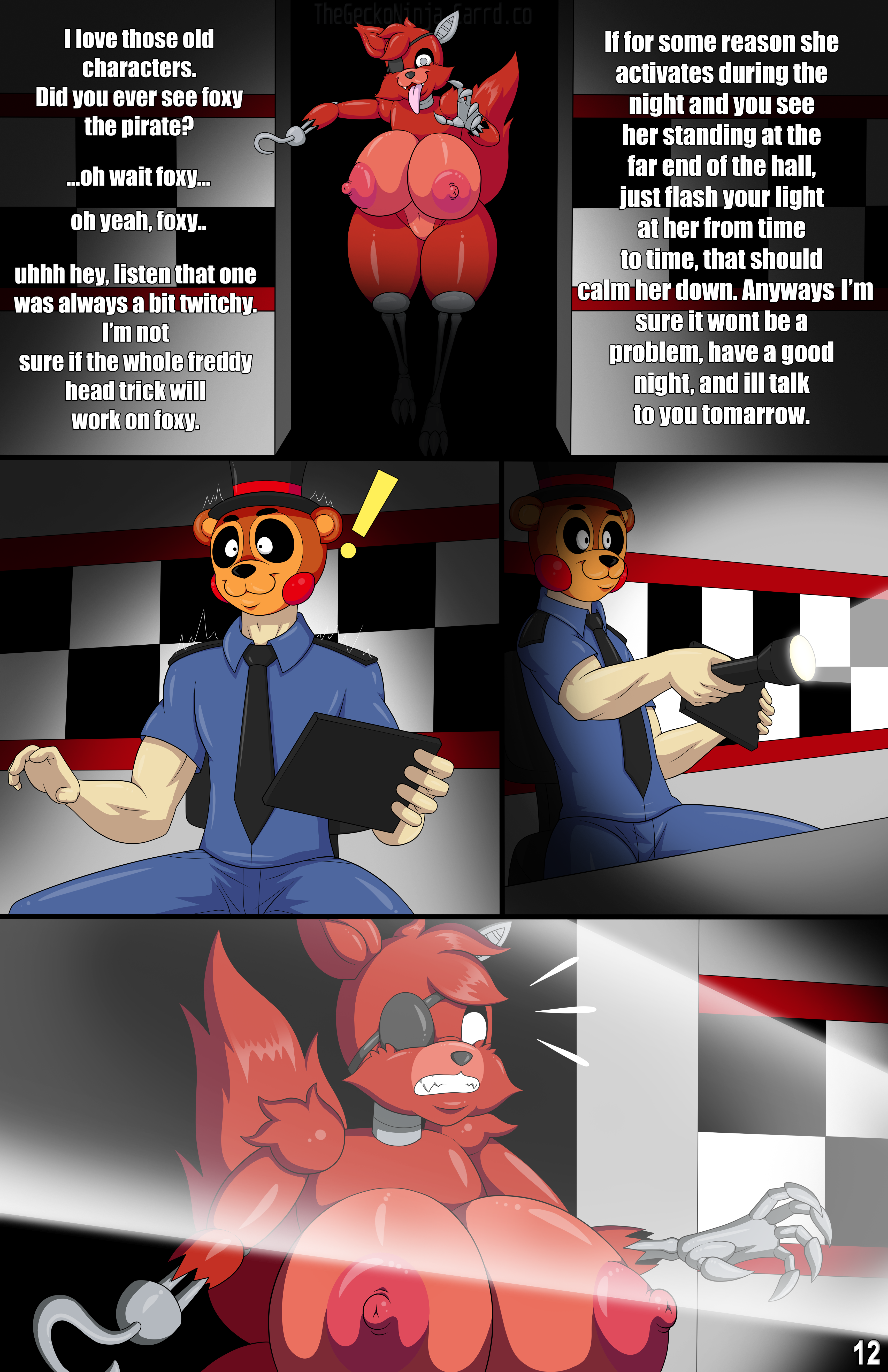 1boy, 1boy1girl, 1girls, animal humanoid, animatronic, anthro, ass, big ass, big breasts, big thighs, breasts, bust, busty, canine, chest, curvaceous, curvy, curvy figure, dialogue, digital media (artwork), female, female fox, five nights at freddy's, five nights at freddy's 2, fox, fox girl, fox humanoid, foxy (fnaf), freddy mask (fnaf), furry, furry female, genderswap, genderswap (mtf), gynoid, hips, hourglass figure, huge ass, huge breasts, huge thighs, human, large ass, large breasts, large thighs, legs, male, male/female, mature, mature female, naked, naked female, night guard (fnaf), nightguard, nipples, nude, nude female, rule 63, scottgames, slim waist, thegeckodemon, thegeckoninja, thick, thick hips, thick legs, thick thighs, thighs, two-tone body, vixen, voluptuous, waist, wide hips, wide thighs, withered foxy